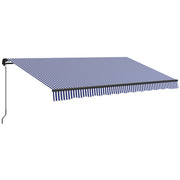 Retractable Patio Awning with Hand Crank, 400 x 300 cm, UV30+ Sun Awning Patio Awning with 45-85° Angle, Balcony Awnings with Waterproof Coating, Wall Mount, Blue+White