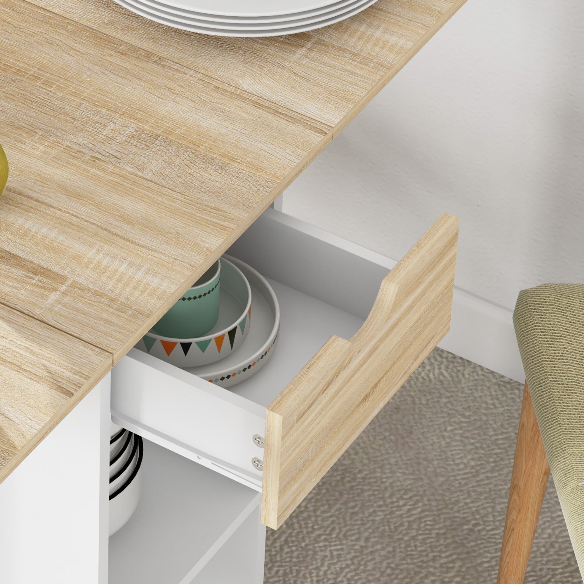 Folding Dining Table, Extendable Kitchen Table, for 2 to 4 People, with 2 Side Flaps, for Small Spaces, Rectangular, Modern Design, Oak