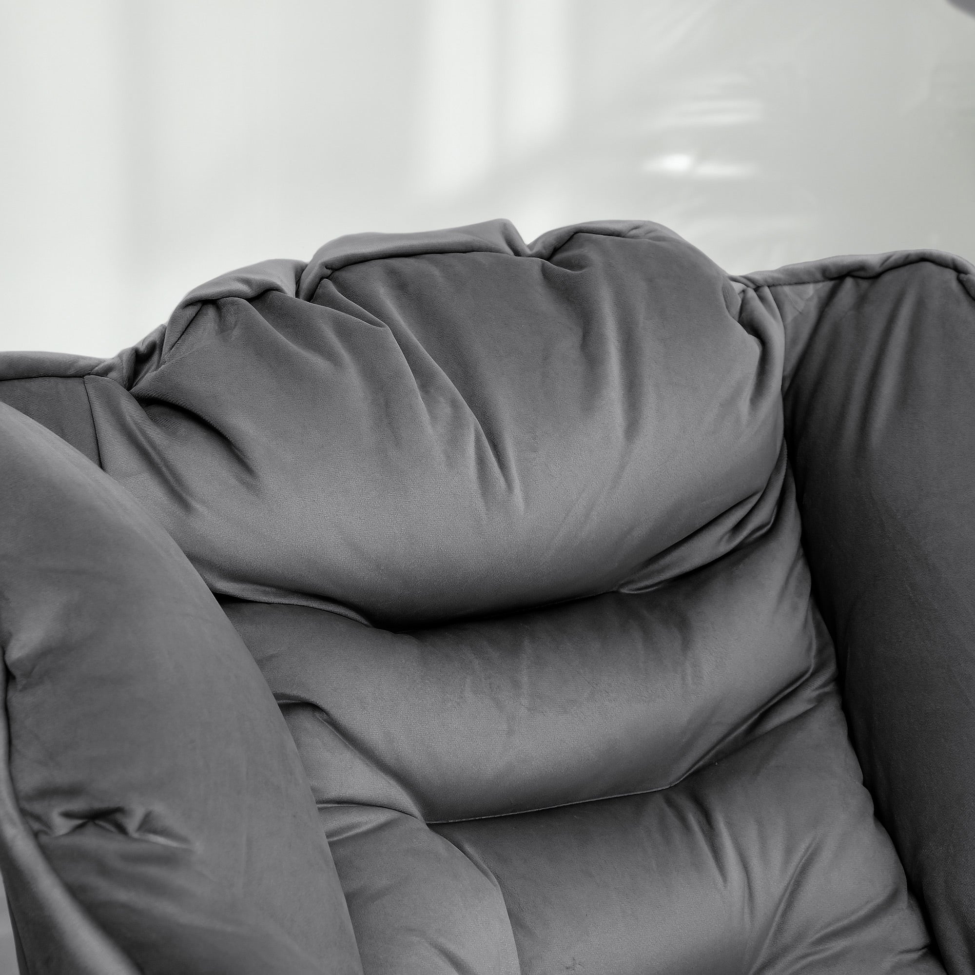 Armchair Set with Footrest for Living Room, Armchair with Backrest, Armrests, and 2 Side Pockets in Velvet Effect Fabric, PP Cotton, and Steel, 80x78x100 cm, Gray