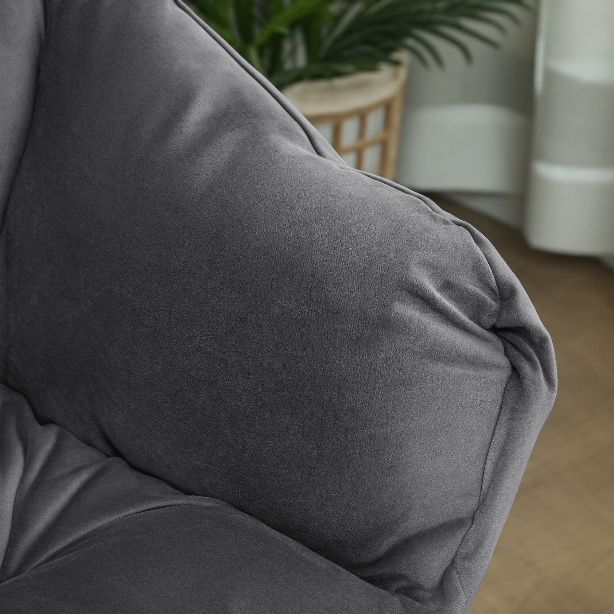 Armchair Set with Footrest for Living Room, Armchair with Backrest, Armrests, and 2 Side Pockets in Velvet Effect Fabric, PP Cotton, and Steel, 80x78x100 cm, Gray