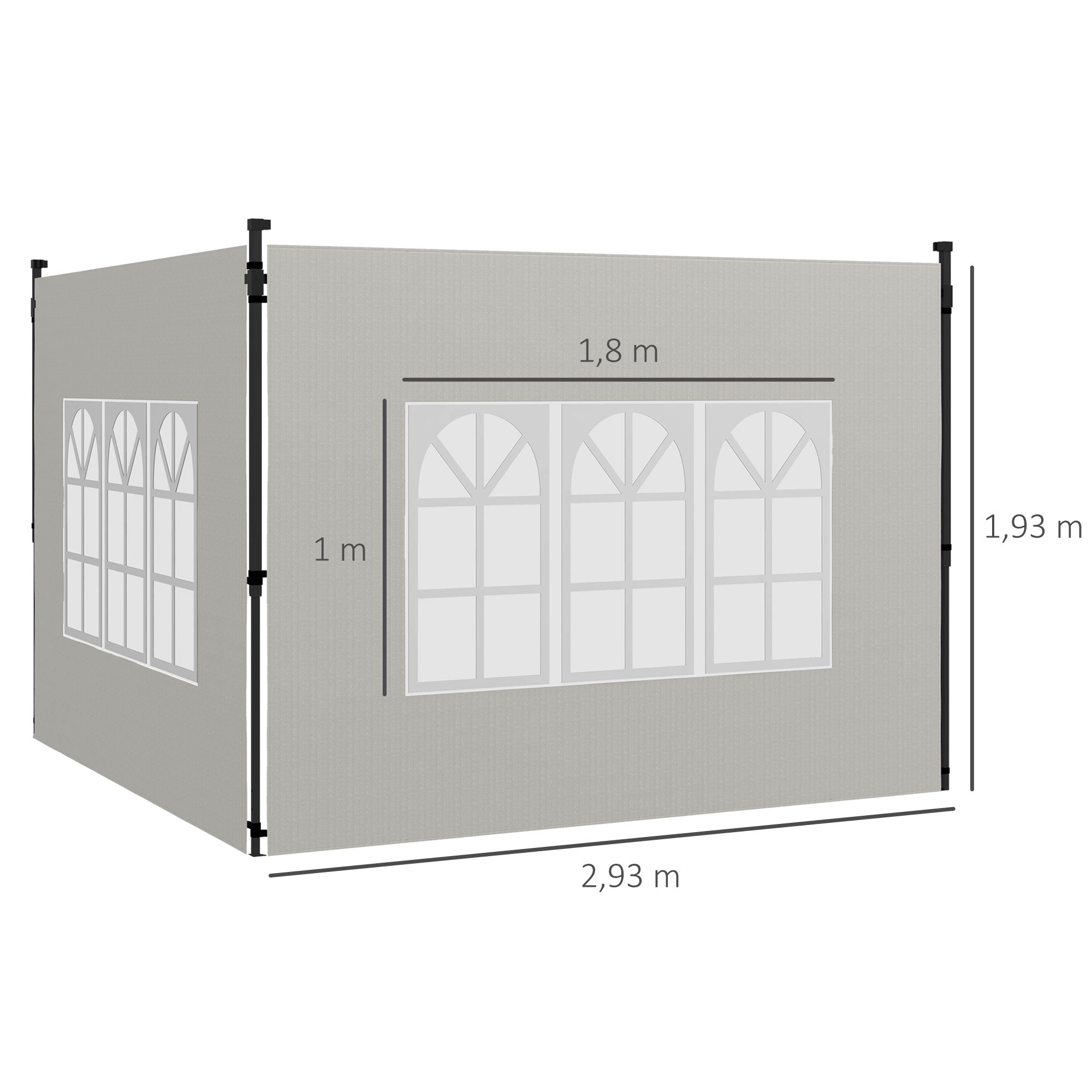 Side Walls for 3x3 m and 3x6 m Gazebo Set of 2 Walls with Windows 293x193 cm White