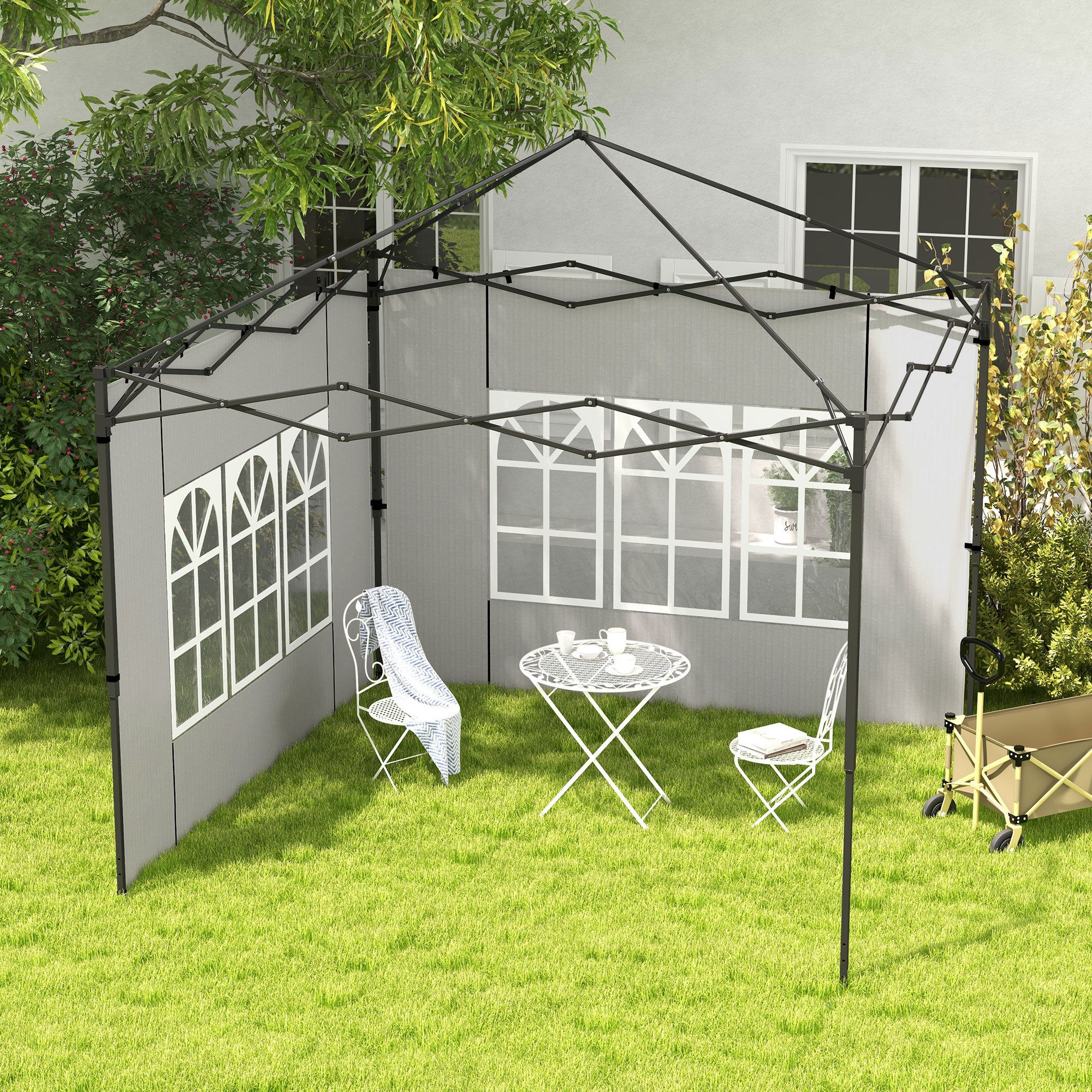 Side Walls for 3x3 m and 3x6 m Gazebo Set of 2 Walls with Windows 293x193 cm White