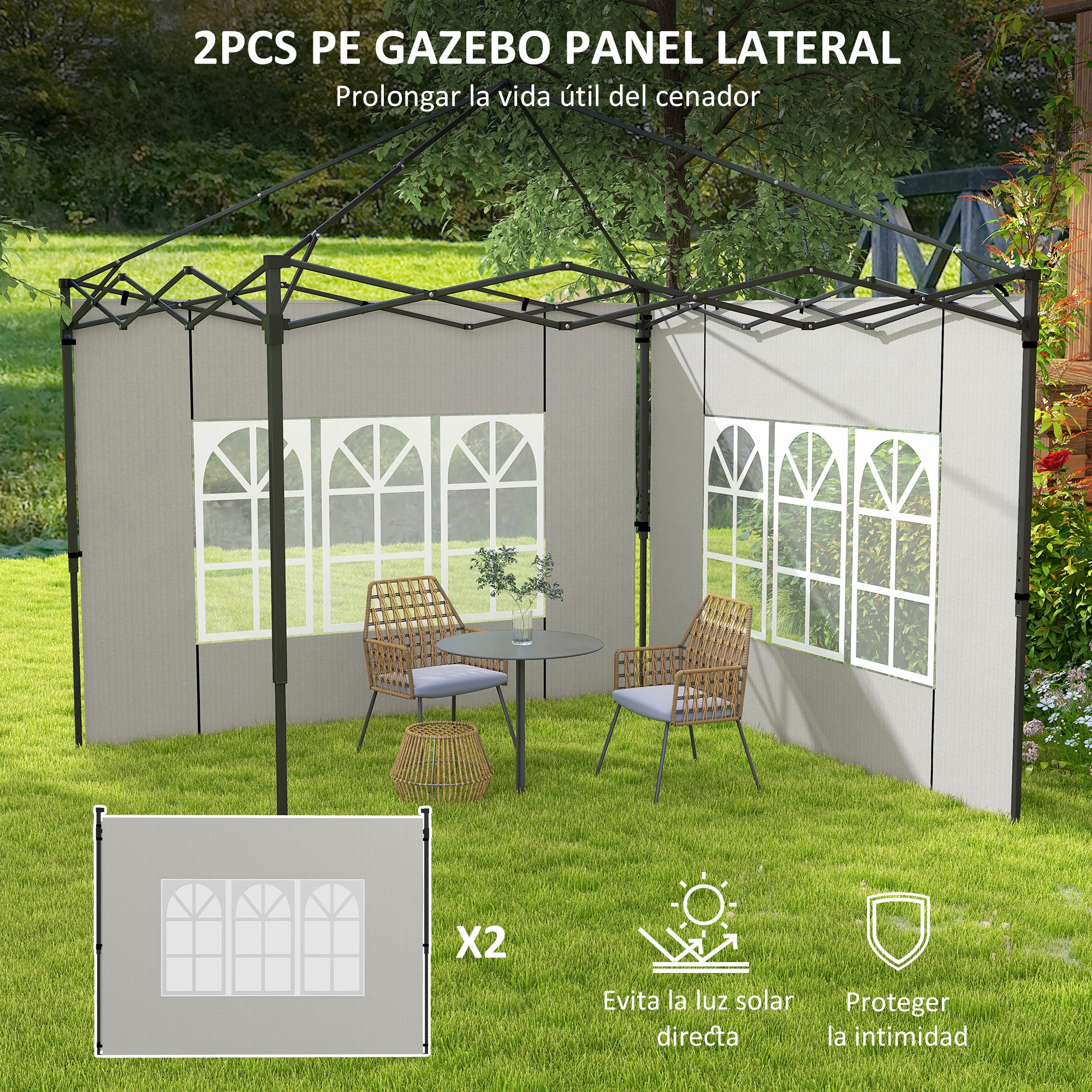 Side Walls for 3x3 m and 3x6 m Gazebo Set of 2 Walls with Windows 293x193 cm White