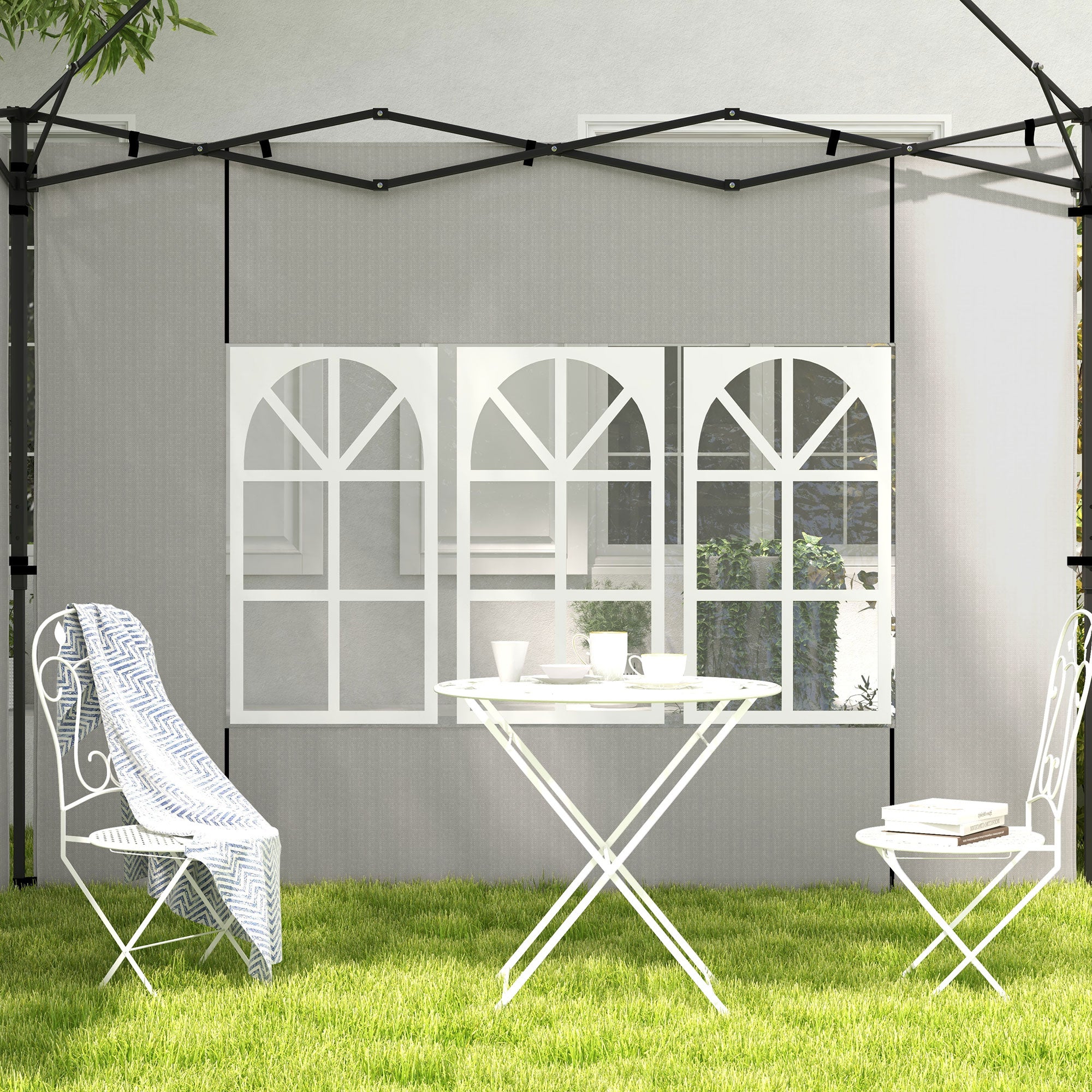 Side Walls for 3x3 m and 3x6 m Gazebo Set of 2 Walls with Windows 293x193 cm White