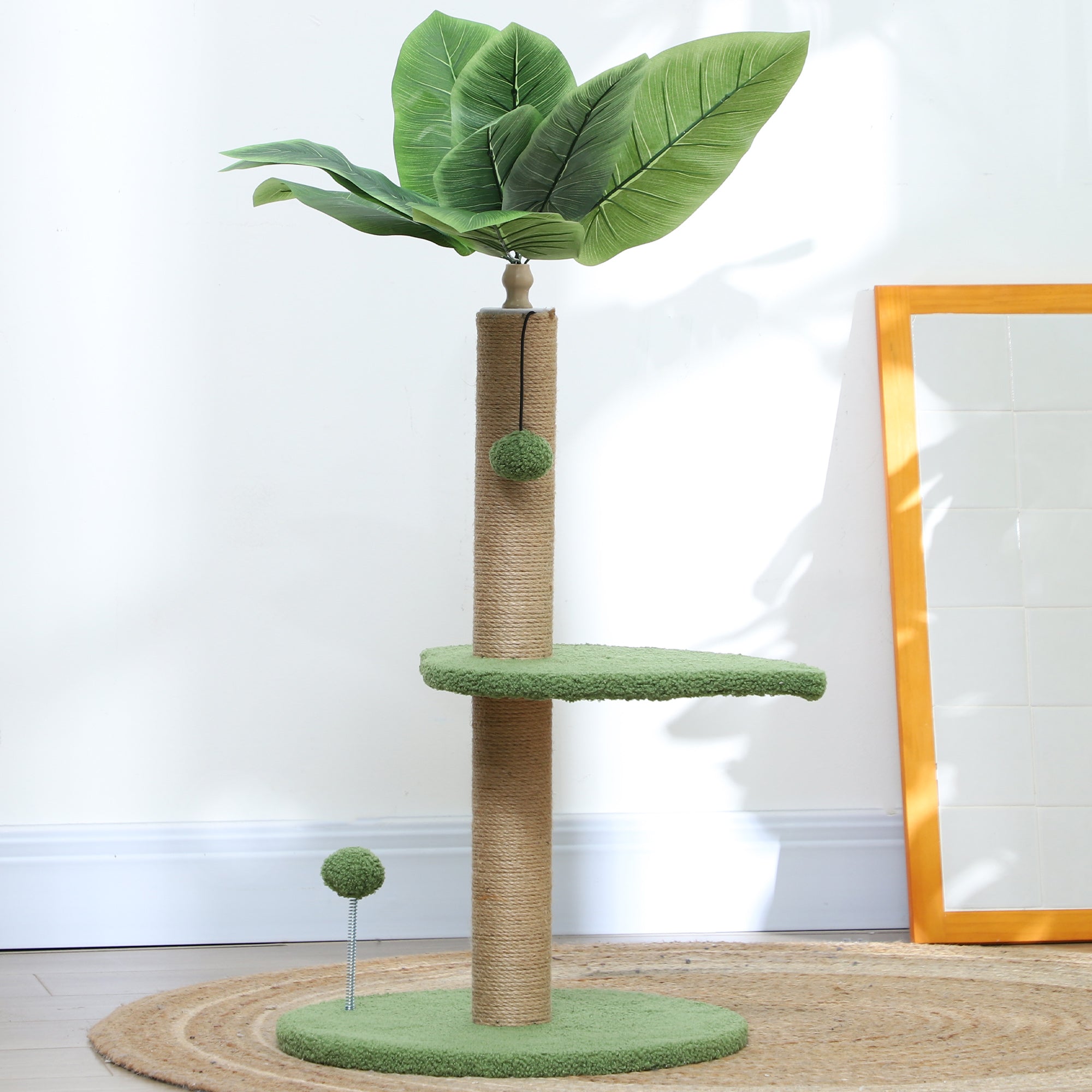 Cat Tree with Scratching Post, Platforms and Toy Balls, Plush and Chipboard Cat Tower, Ø40x83 cm, Green