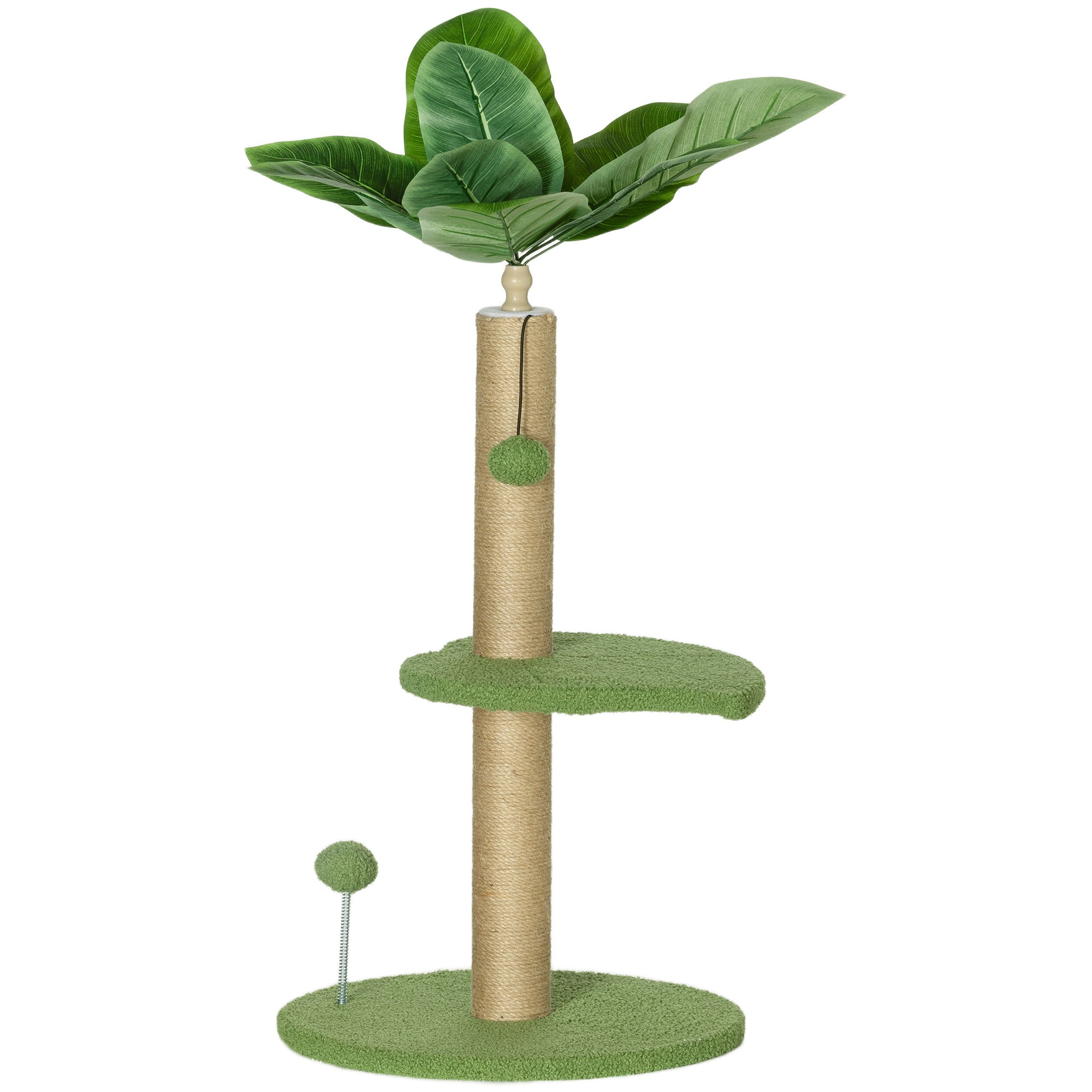 Cat Tree with Scratching Post, Platforms and Toy Balls, Plush and Chipboard Cat Tower, Ø40x83 cm, Green