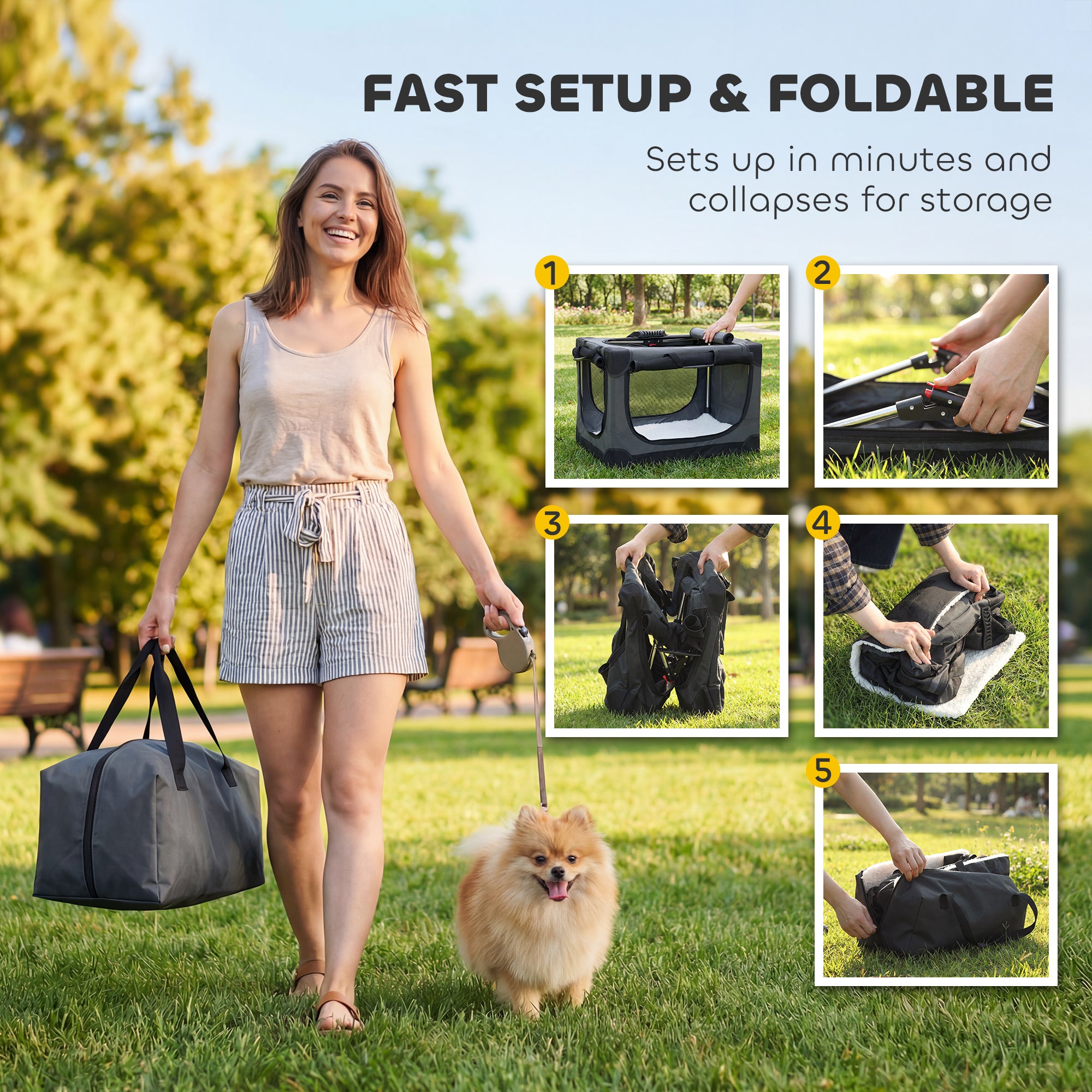 Foldable Dog Crate — Soft Pet Carrier with Cushion, Removable Washable Cover, Breathable 600D Oxford Fabric, for Cats & Dogs up to 48.5 lb (22 kg), Travel & Car — Army Green