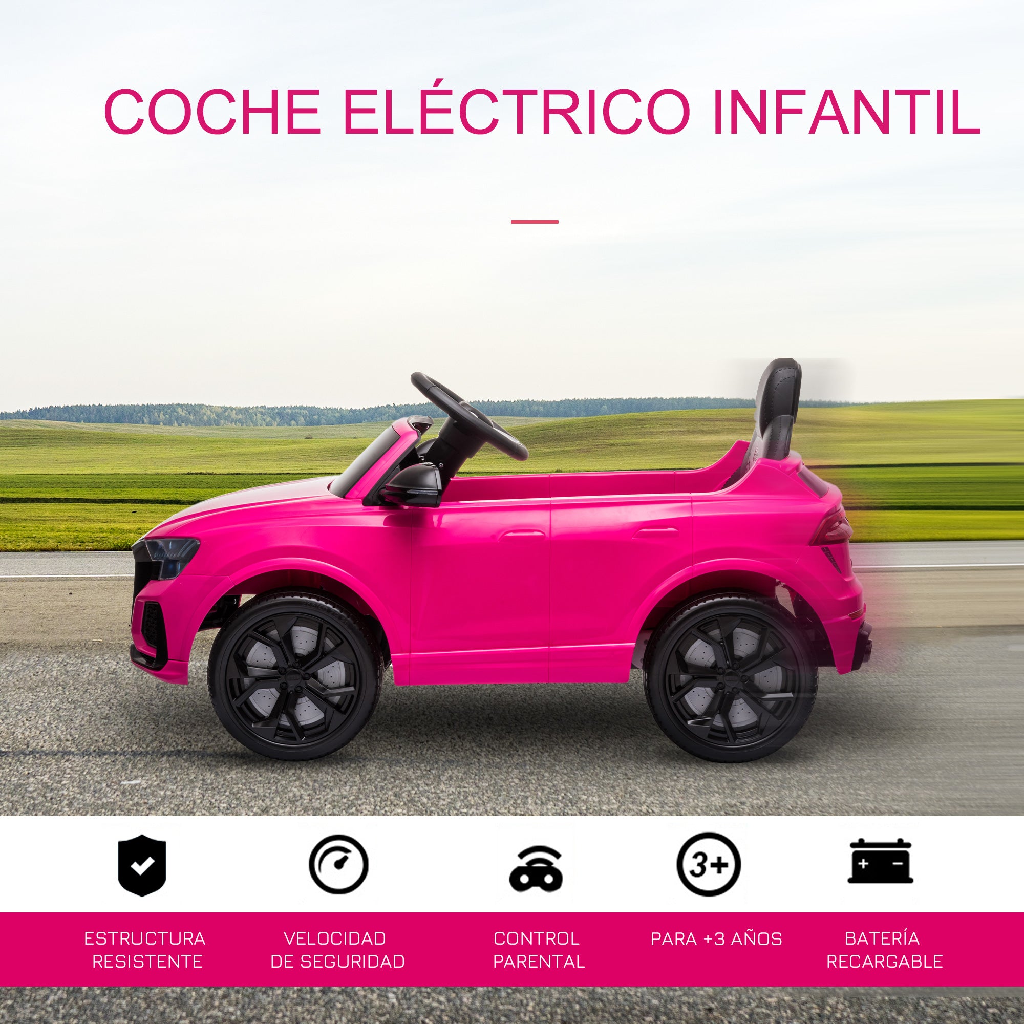 Kids Electric Car +3 Years Audi RS Q8 Licensed 6V Battery 2 Motors Remote Control MP3 Music Horn Lights Max Speed 3km/h 101x62x51 cm Pink
