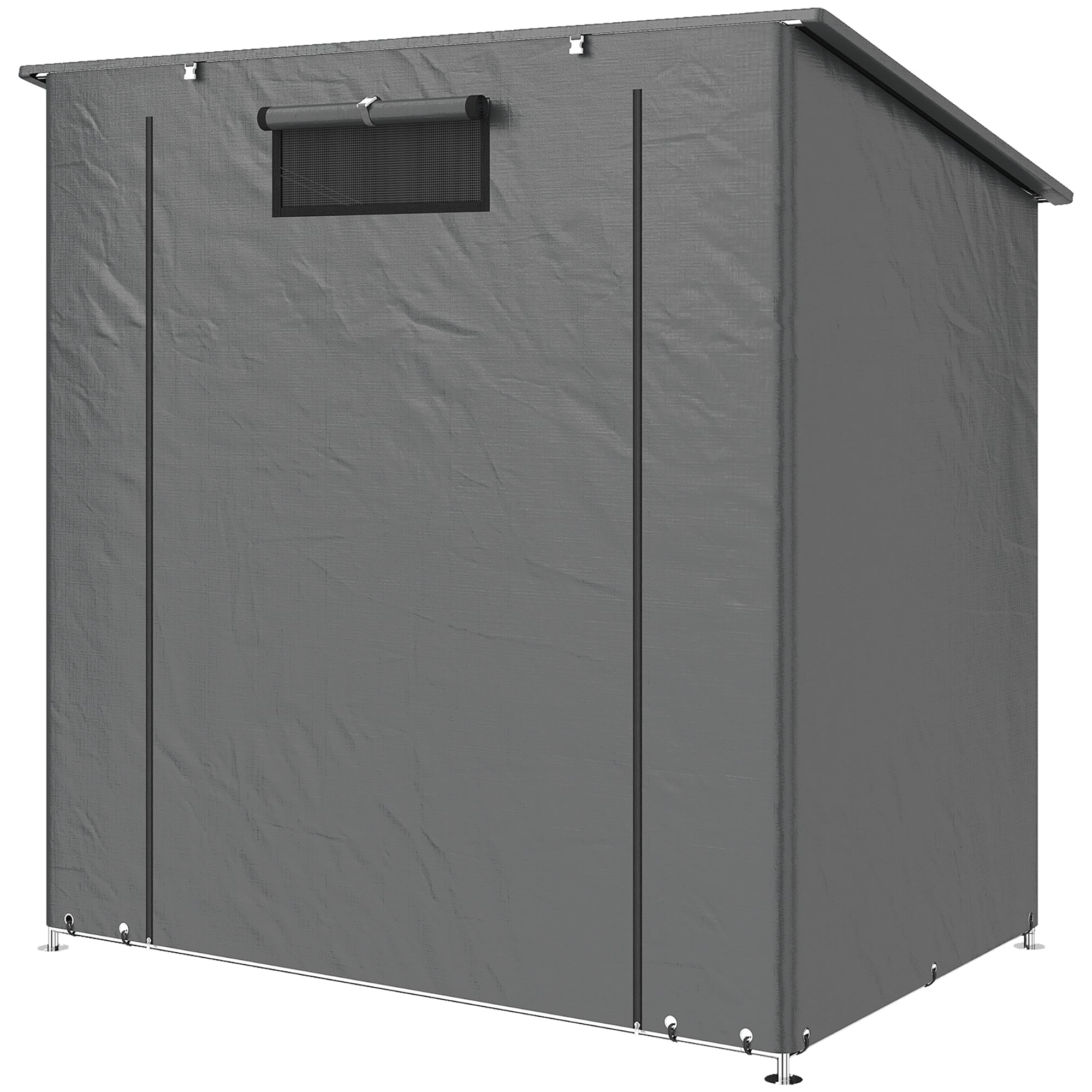 Waterproof Garden Storage Shelter 1.87 x 1.20 m (6.1 x 3.9 ft) – Sloped Roof, Roll-Up Zip Door, Vent, Reinforced Metal Frame, UV Resistant – Dark Gray