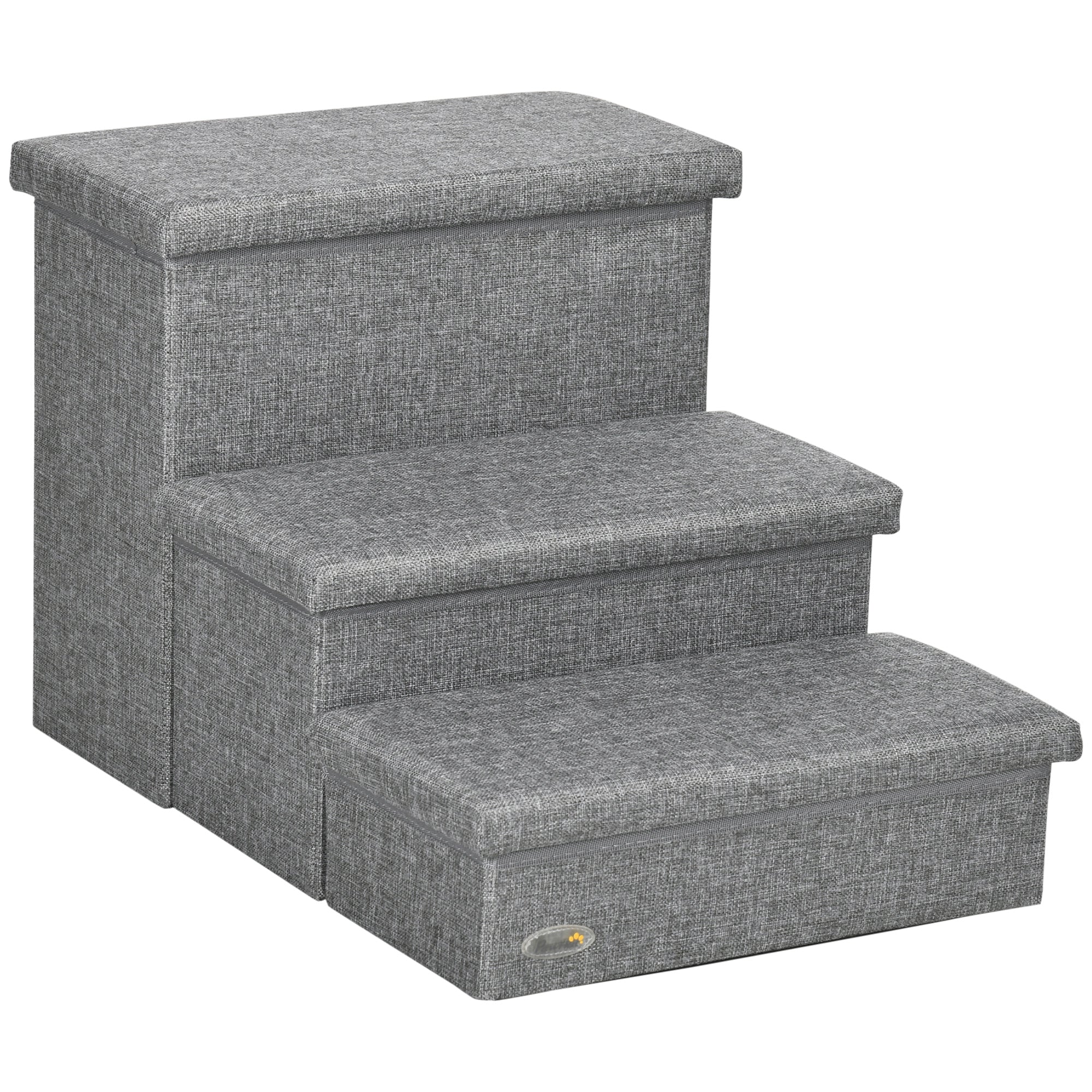 3-Step Pet Stairs for Dogs Cats with Openable Tops and Storage Space 63.5x42.5x40.5 cm Gray