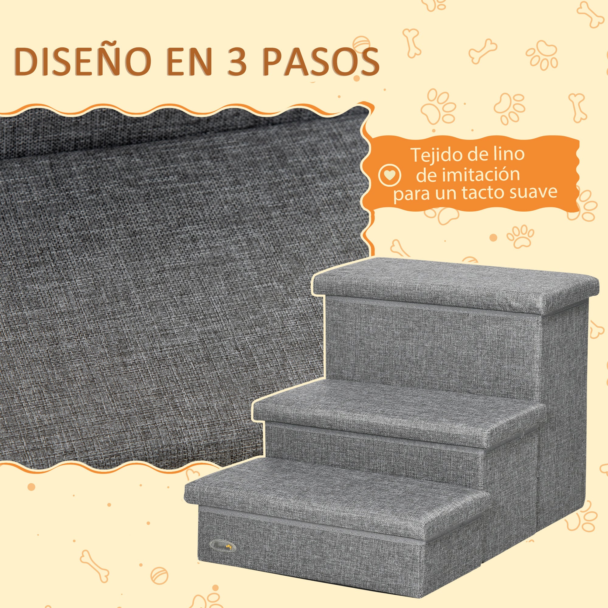 3-Step Pet Stairs for Dogs Cats with Openable Tops and Storage Space 63.5x42.5x40.5 cm Gray