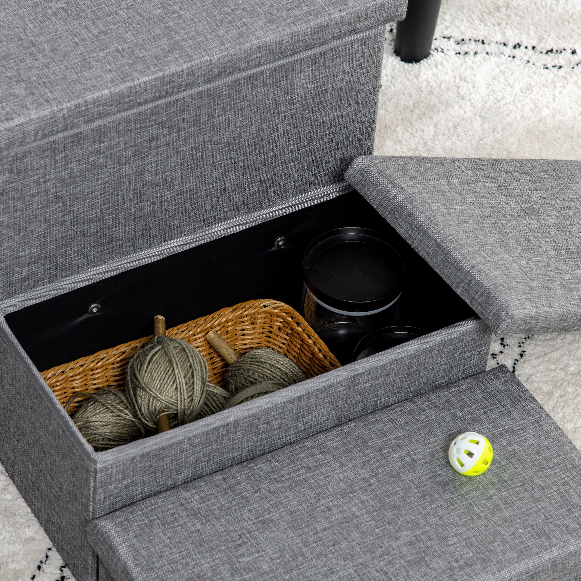 3-Step Pet Stairs for Dogs Cats with Openable Tops and Storage Space 63.5x42.5x40.5 cm Gray