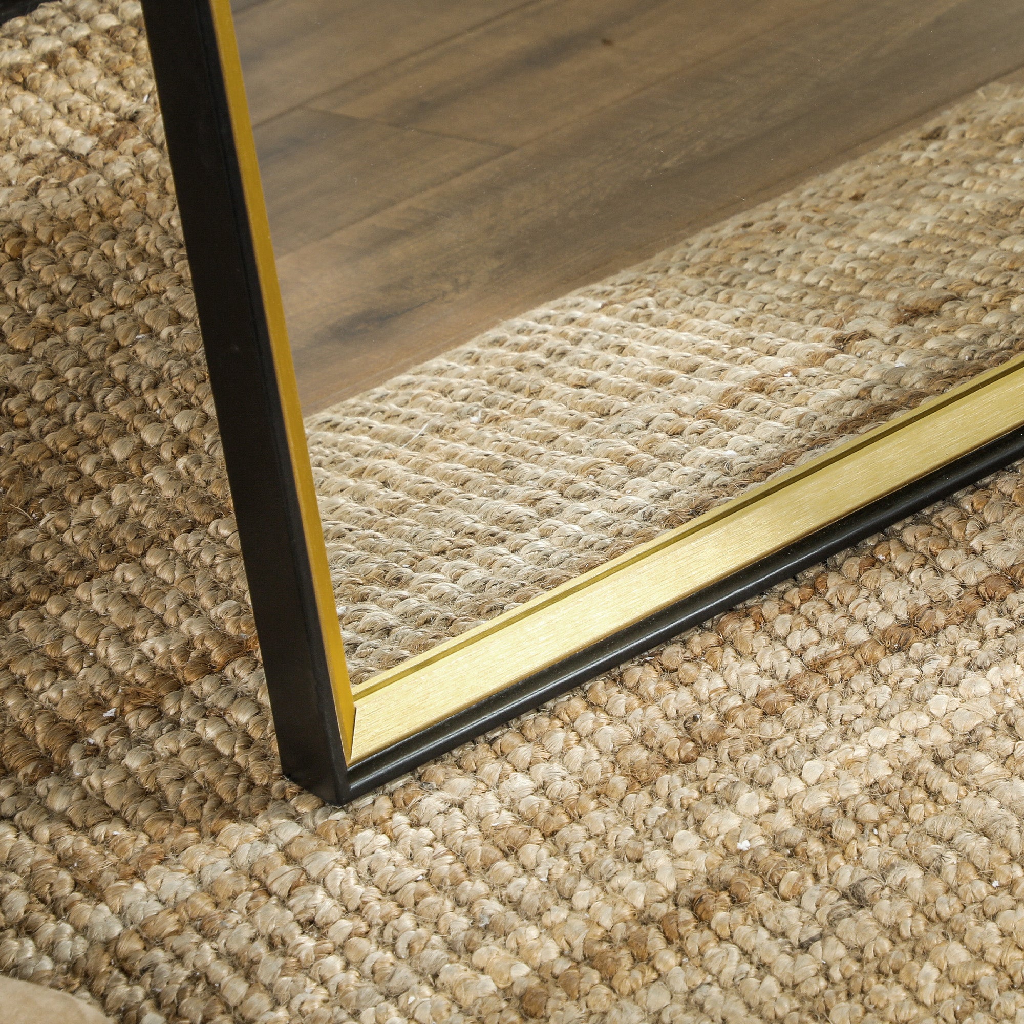 Full Length Floor Mirror with Rear Stand and MDF Glass Wall Mirror with Shatterproof Protective Film, 37x3x157 cm, Black and Gold