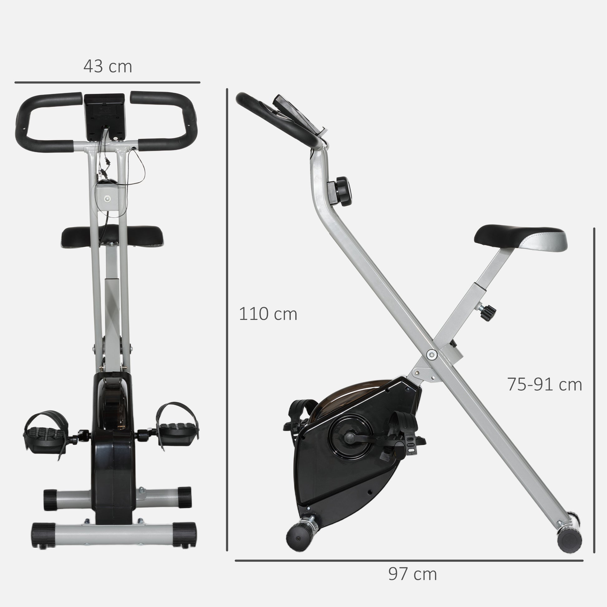 SPORTNOW Foldable Exercise Bike, Quiet Fitness Bike Indoor Bike with 8-Level Magnetic Resistance, Heart Rate Sensor, Adjustable Seat, LCD Display, and Wheels, Gray