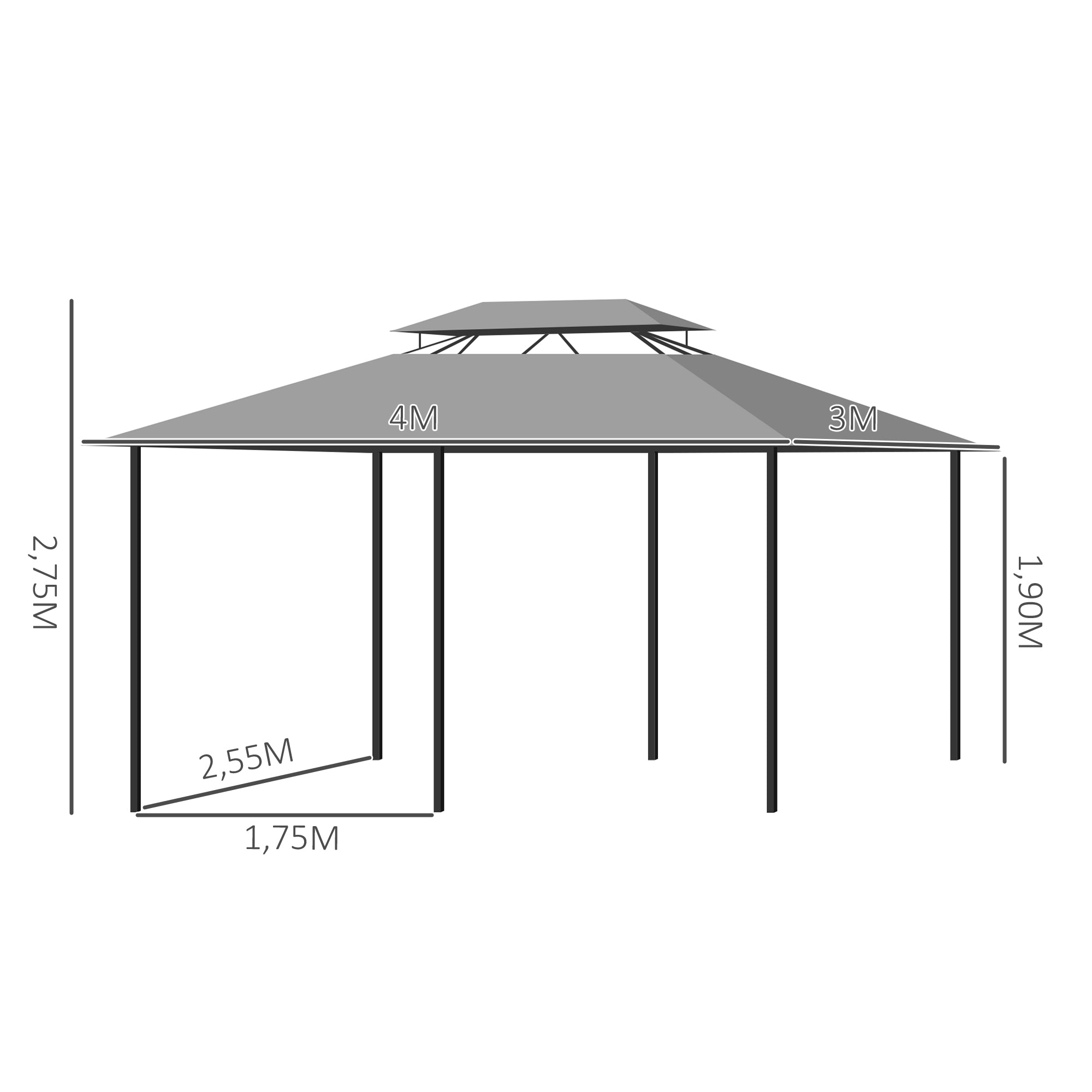 Pavilion 3x4m Garden Gazebo with 6 Sidewalls Party Tent Canopy with Double Roof Dark Grey