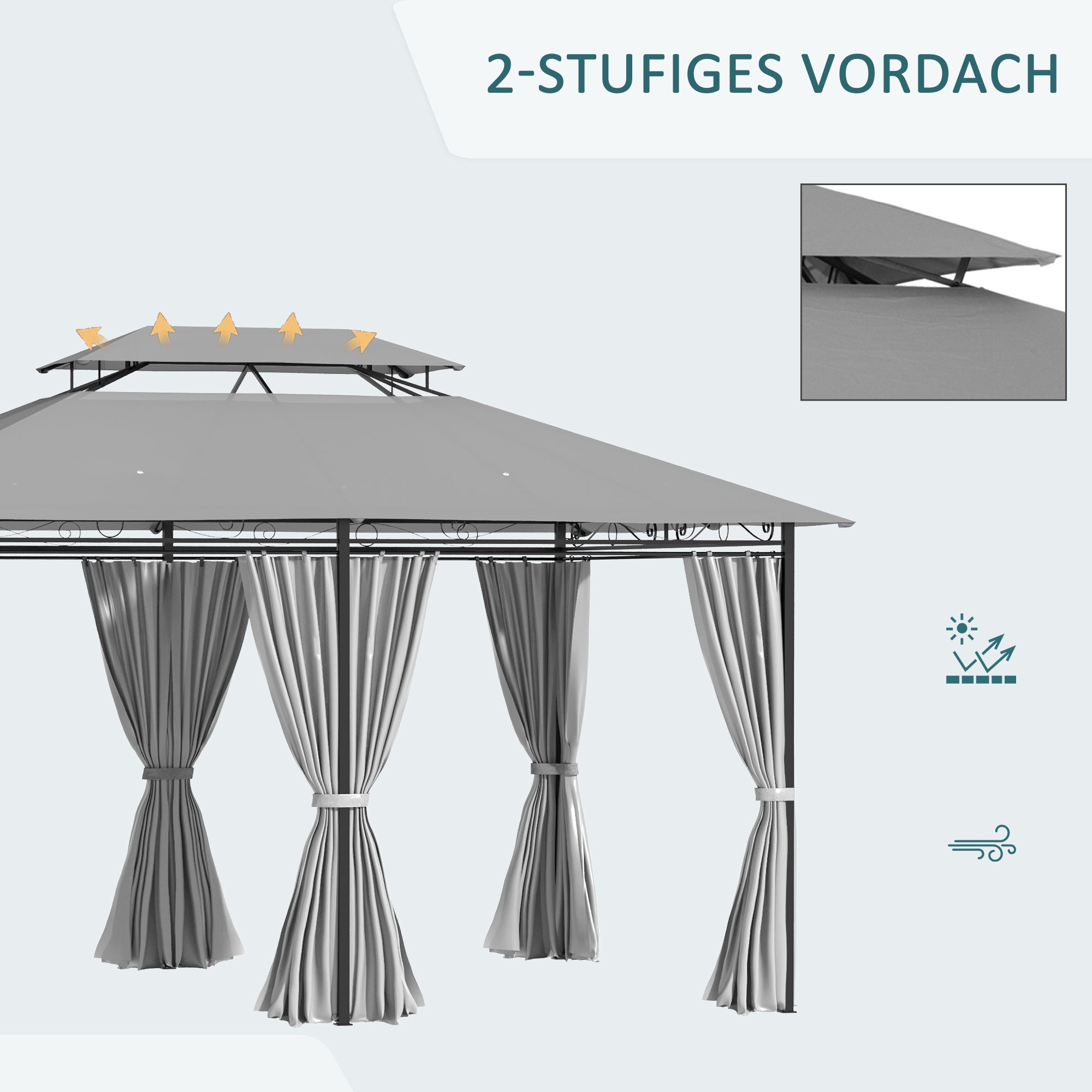 Pavilion 3x4m Garden Gazebo with 6 Sidewalls Party Tent Canopy with Double Roof Dark Grey