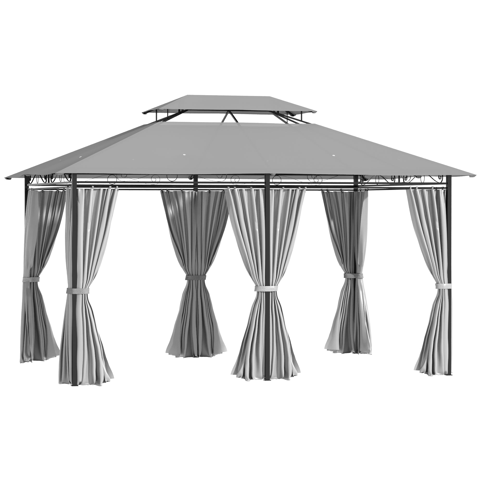 Pavilion 3x4m Garden Gazebo with 6 Sidewalls Party Tent Canopy with Double Roof Dark Grey