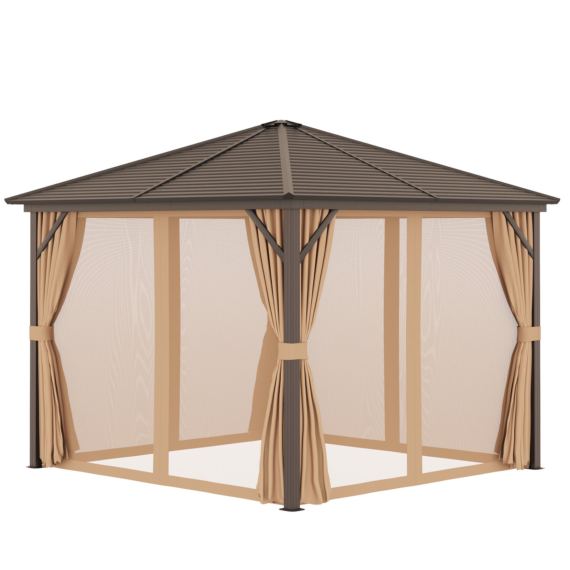 Garden Pavilion Party Tent Hardtop Pavilion Terrace Pavilion 4 x Double Side Walls Lantern Hook Alu + Polyester Bronze + Light Brown approx. 3 x 3 x 2.5 m