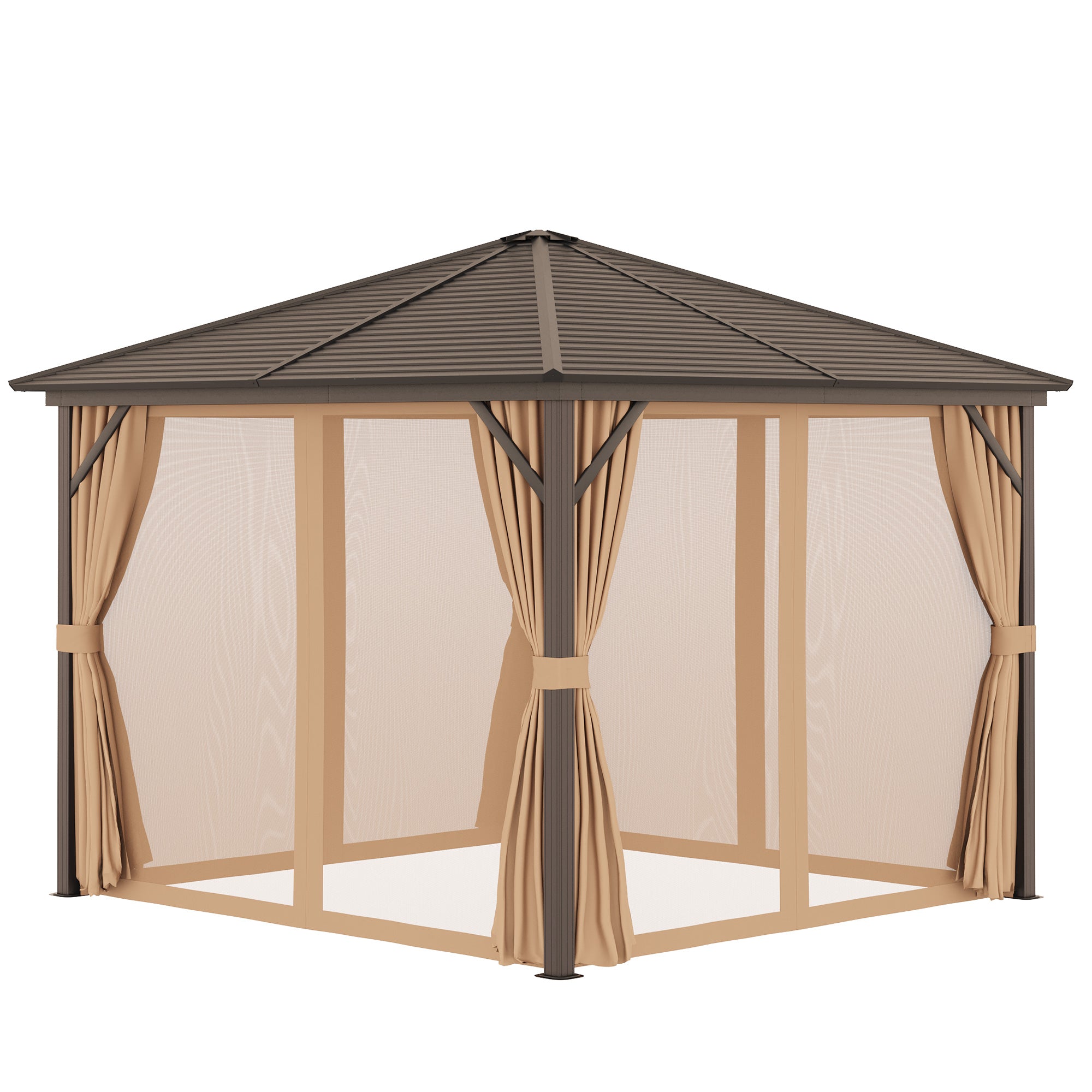 Garden Pavilion Party Tent Hardtop Pavilion Terrace Pavilion 4 x Double Side Walls Lantern Hook Alu + Polyester Bronze + Light Brown approx. 3 x 3 x 2.5 m