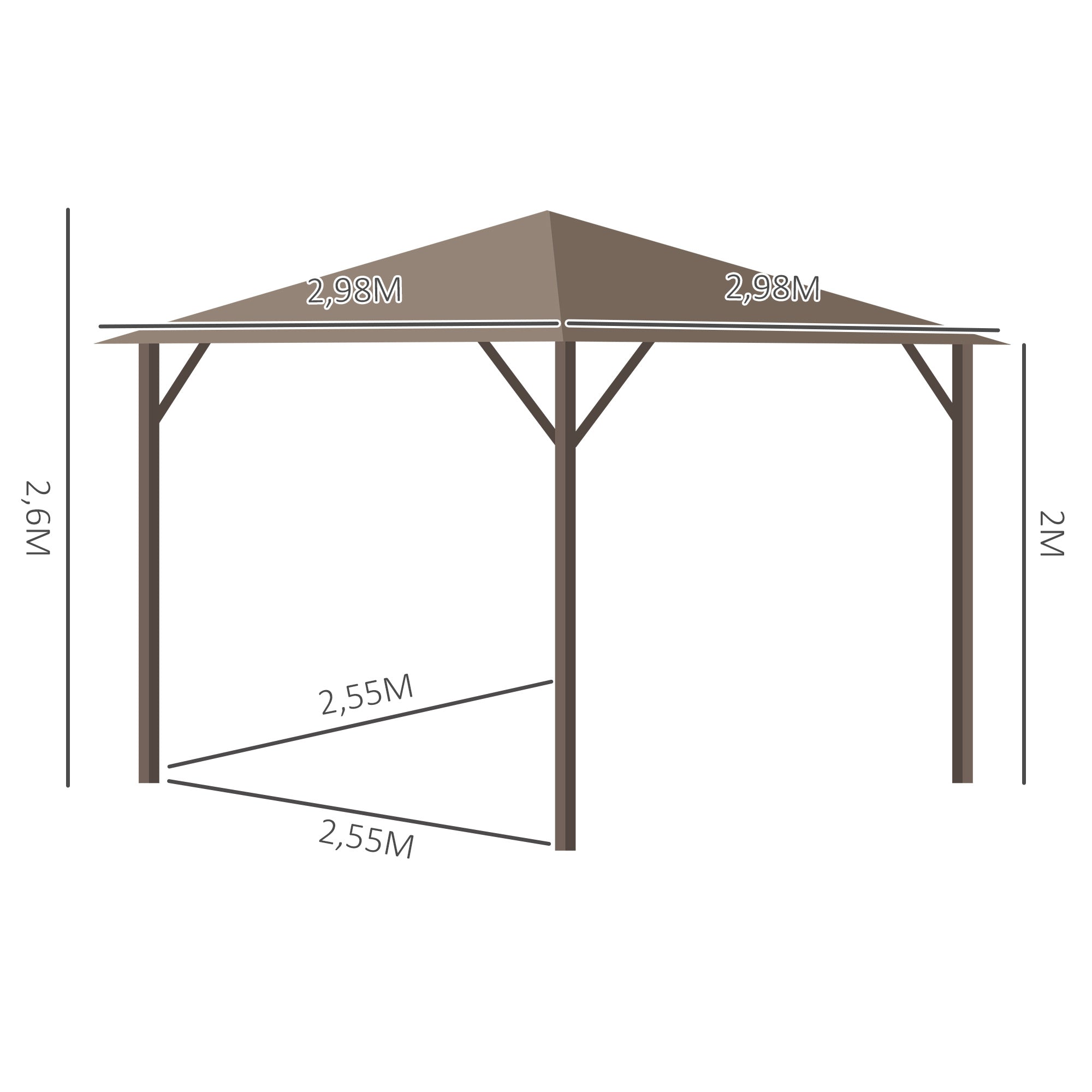 Garden Pavilion Party Tent Hardtop Pavilion Terrace Pavilion 4 x Double Side Walls Lantern Hook Alu + Polyester Bronze + Light Brown approx. 3 x 3 x 2.5 m