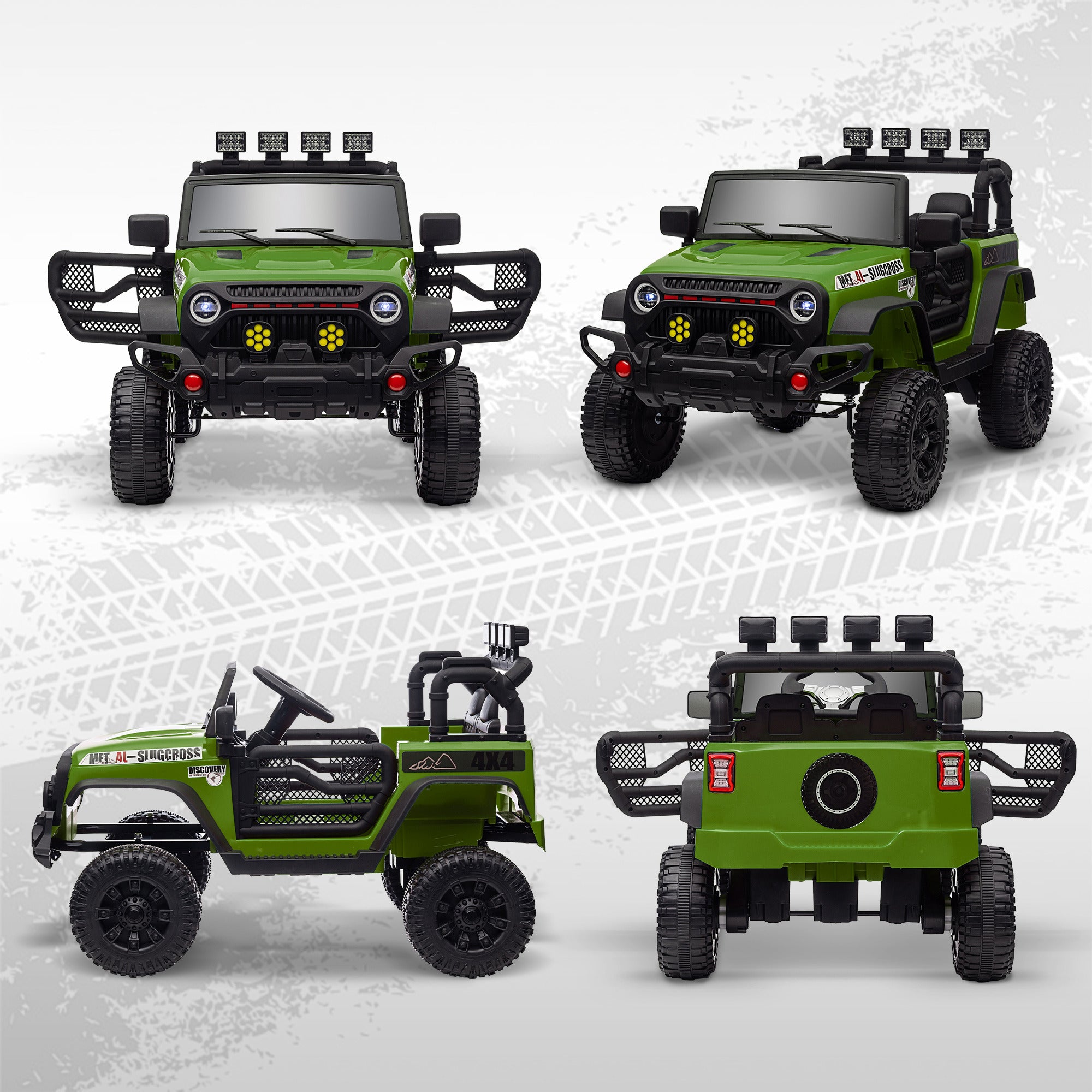 Electric Car for Kids 3+ Years Children's Electric Off-Road Vehicle 12V Battery with Remote Control Shock Absorbing Wheels Bluetooth LED Headlights Horn Music Green