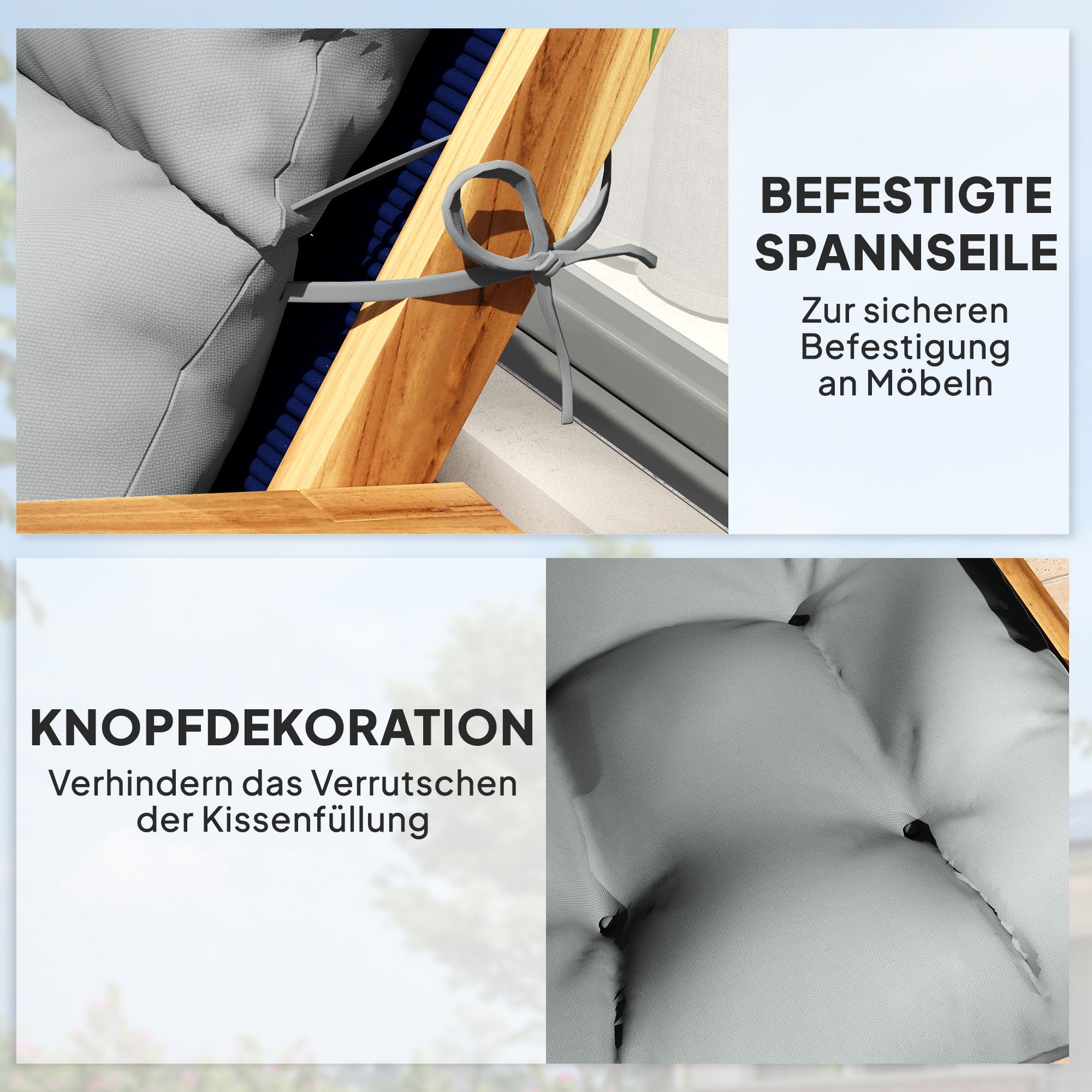 Seat Cushion, 115x56 cm Chair Cushion with Tie Straps, Backrest, 10cm Thick Padding, Water-Resistant Seat Pad for Home, Garden, Office, Chairs, Light Grey