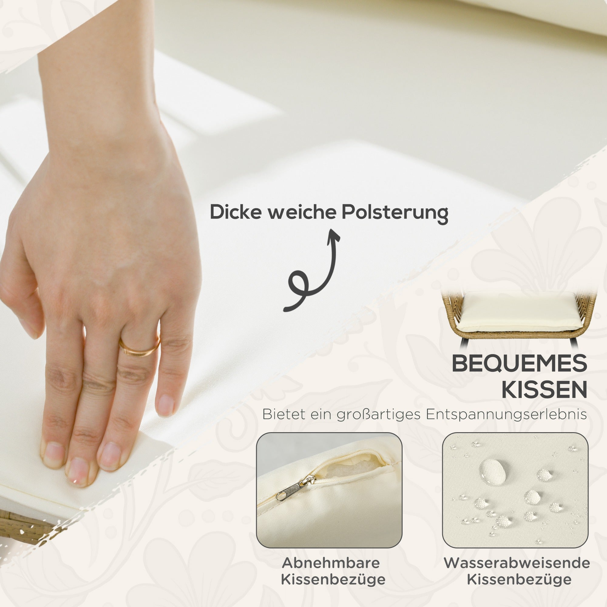 5 pcs Rattan Garden Furniture Set, Seating Group with Cushions, Garden Set with 2 Coffee Tables, 2 Armchairs, 1 Loveseat Sofa, Seating Set for Garden, Terrace, Steel, Beige