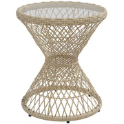 Rattan Side Table Garden Table, 45 x 45 cm Coffee Table with UV Protection, Balcony Table with Safety Glass Tabletop, Boho Design Coffee Table, Brown