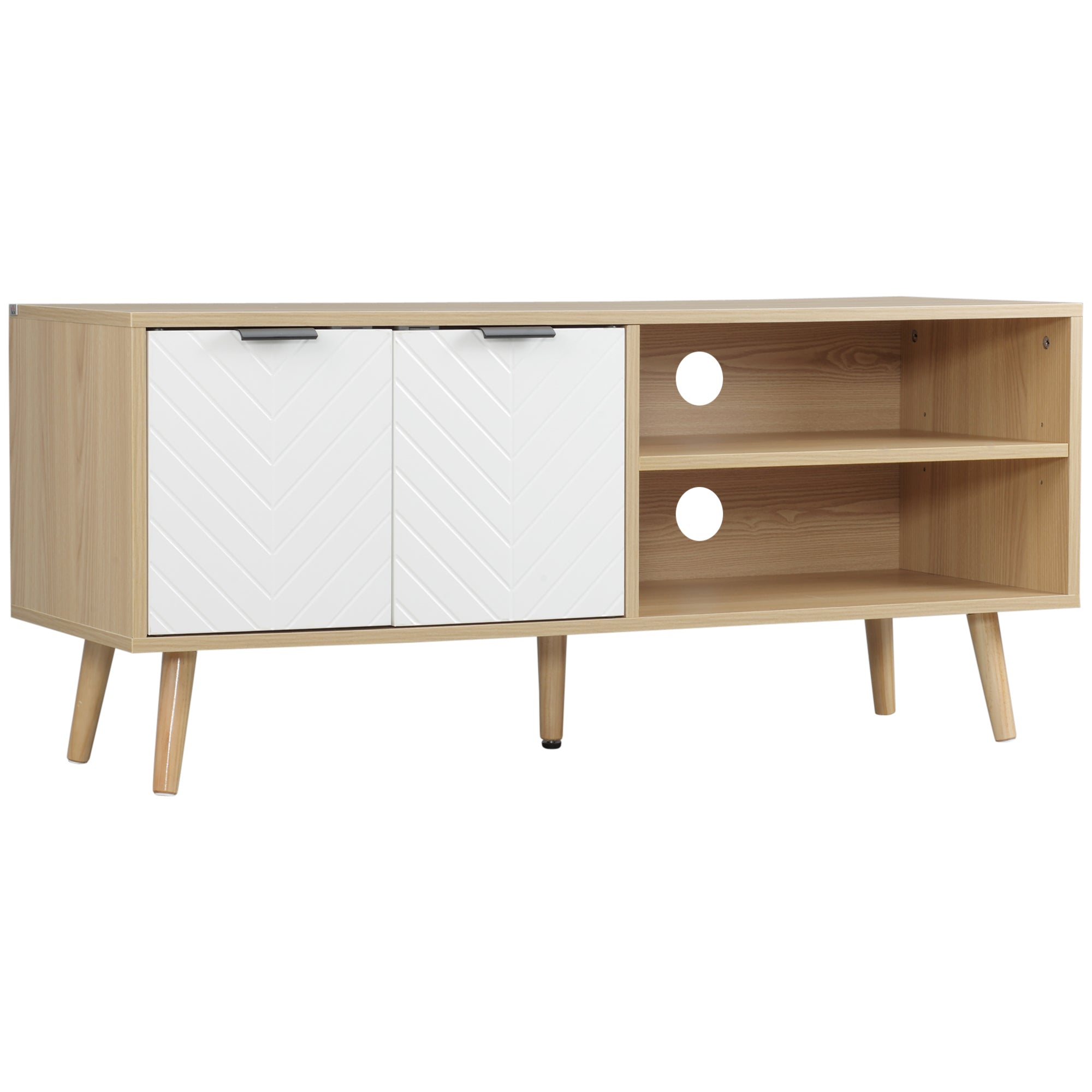 Modern TV Stand TV Console with 2 Doors and 2 Storage Shelves for TVs up to 46" for Bedroom 110x39x48.8 cm Natural and White