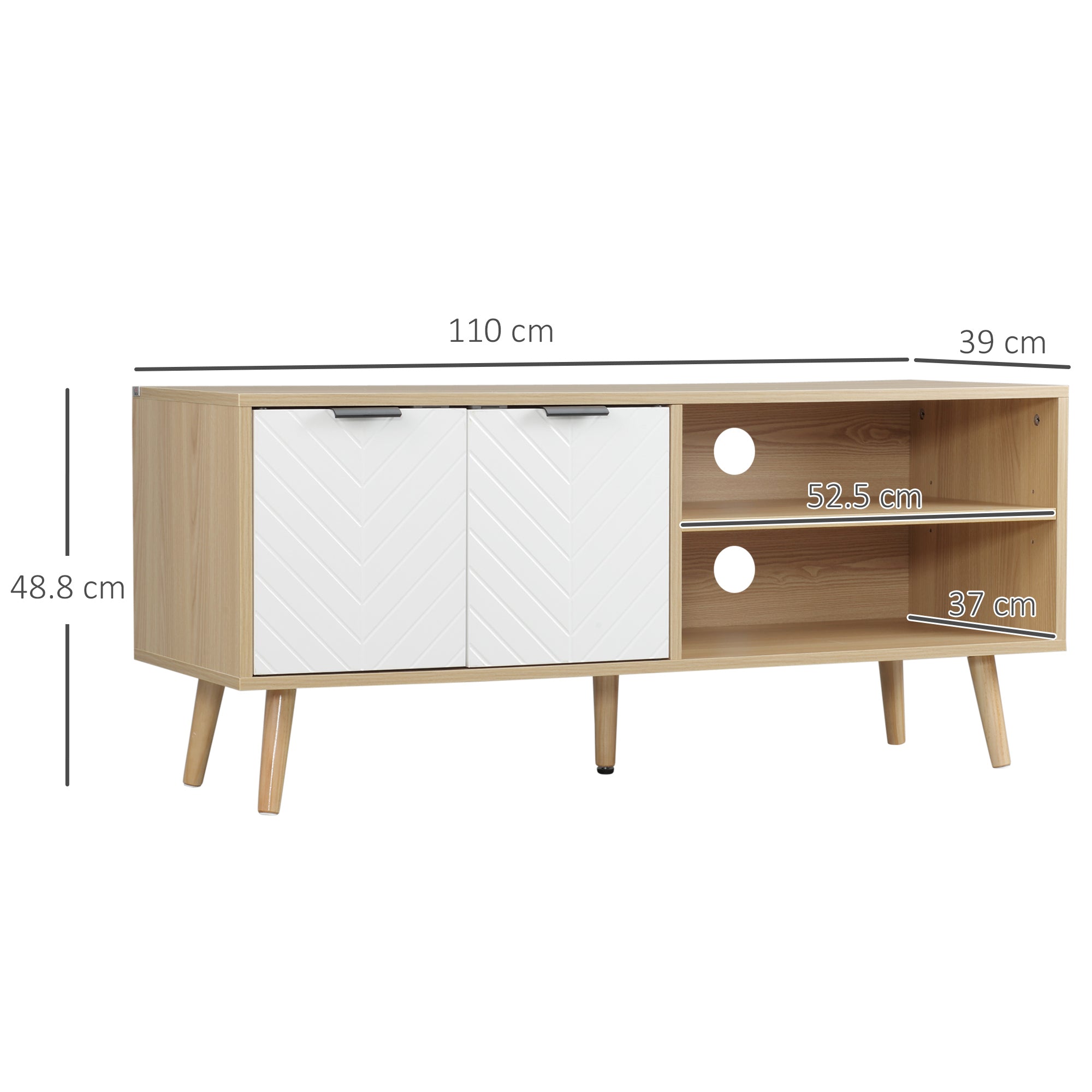 Modern TV Stand TV Console with 2 Doors and 2 Storage Shelves for TVs up to 46" for Bedroom 110x39x48.8 cm Natural and White