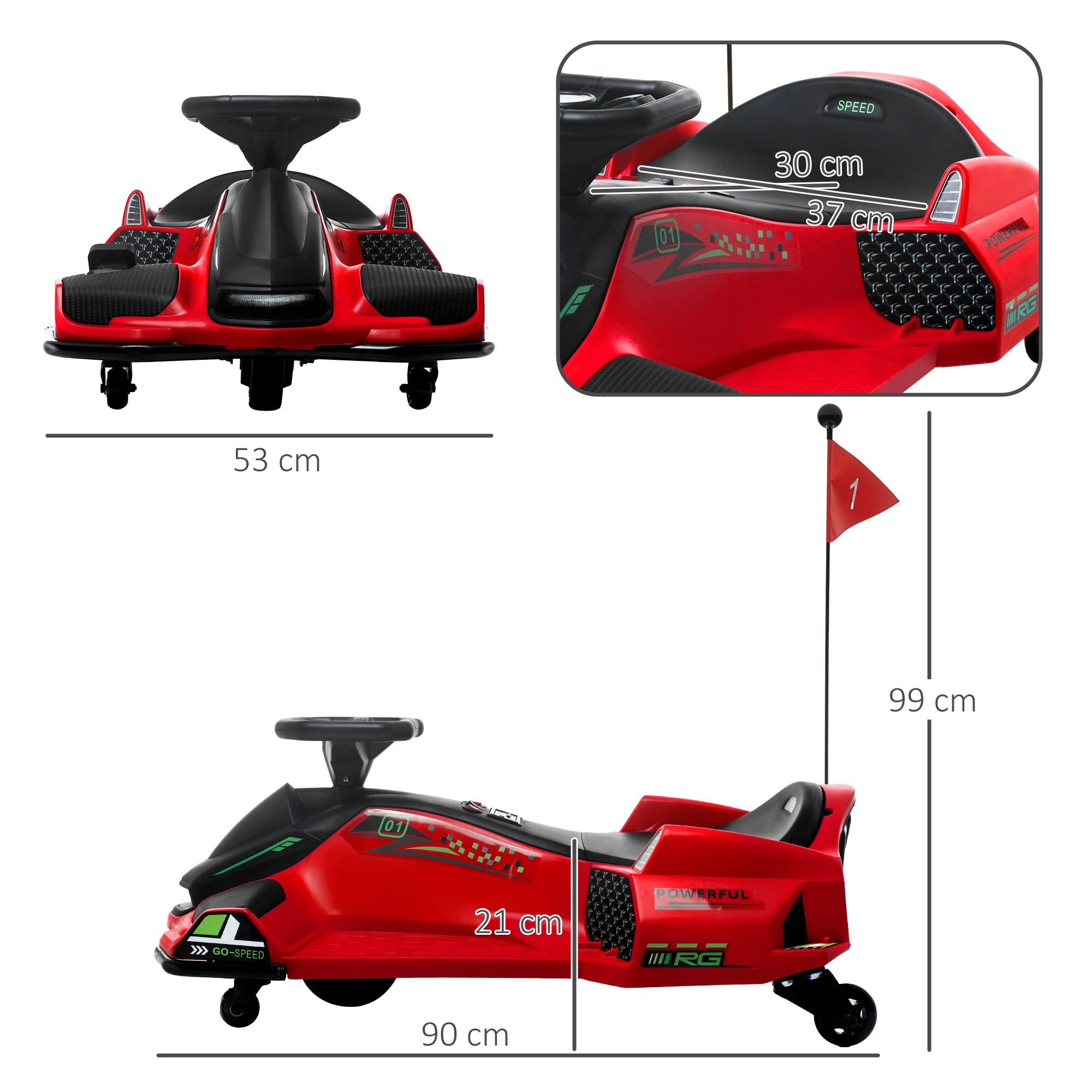 Kids Electric Go-Kart 12V 3-8km/h Drift Kart with Drift Mode, Slow Start, Go-Kart with Lights Music, Safety Belt Children's Vehicle for 8-12 Years Kids Red