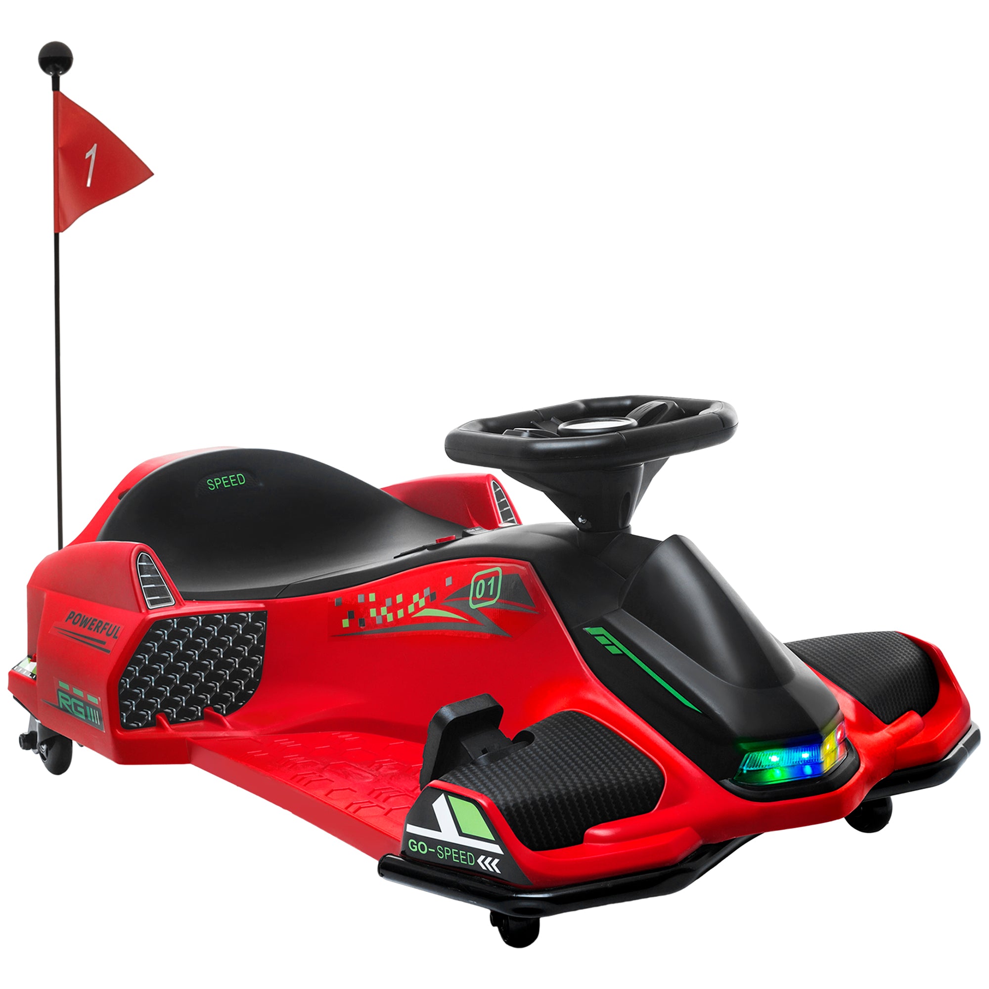 Kids Electric Go-Kart 12V 3-8km/h Drift Kart with Drift Mode, Slow Start, Go-Kart with Lights Music, Safety Belt Children's Vehicle for 8-12 Years Kids Red