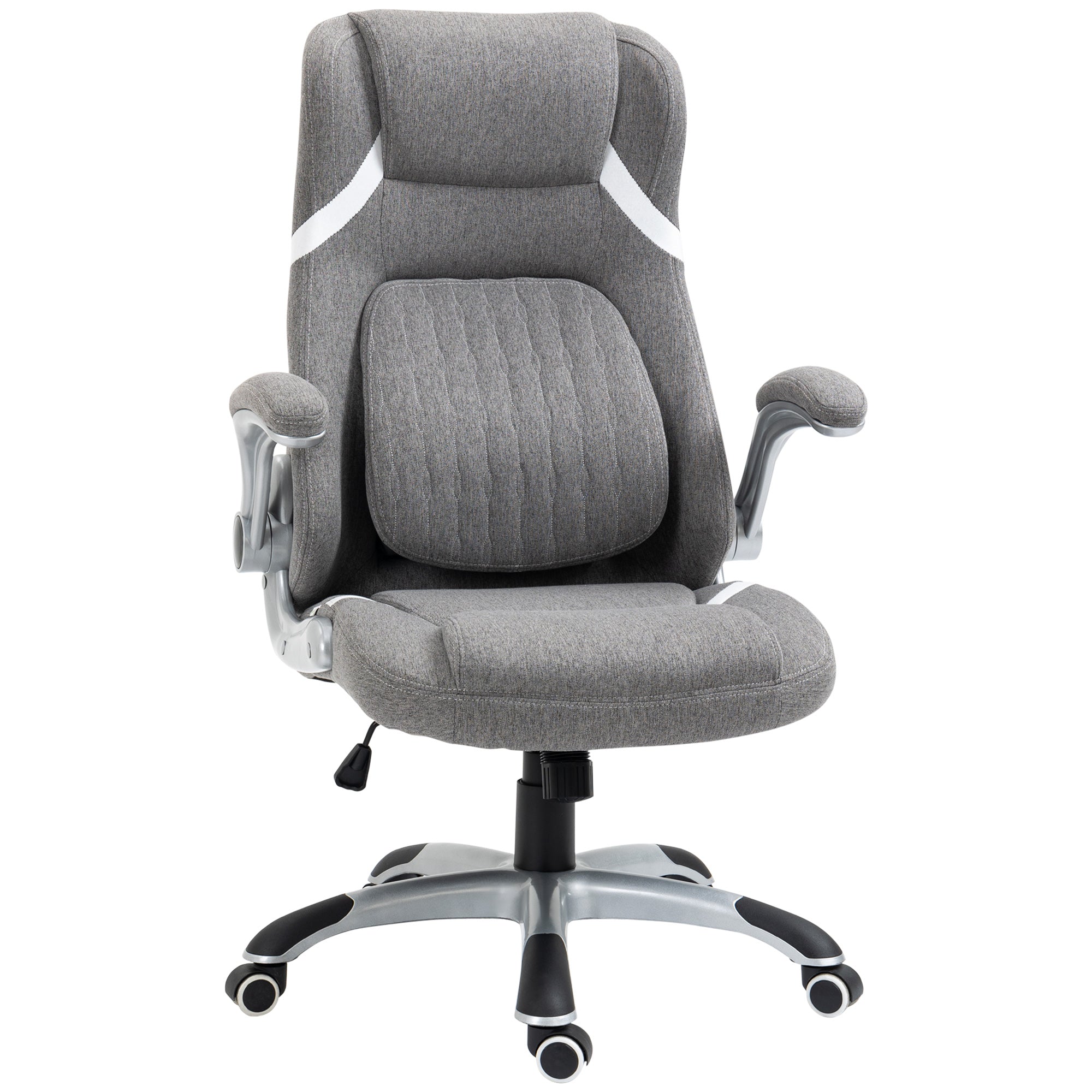 Ergonomic Office Chair with Folding Armrests and Headrest, Swivel Desk Chair with Lumbar Support, Adjustable Height and Rocking Function in Fabric for Study, Gray