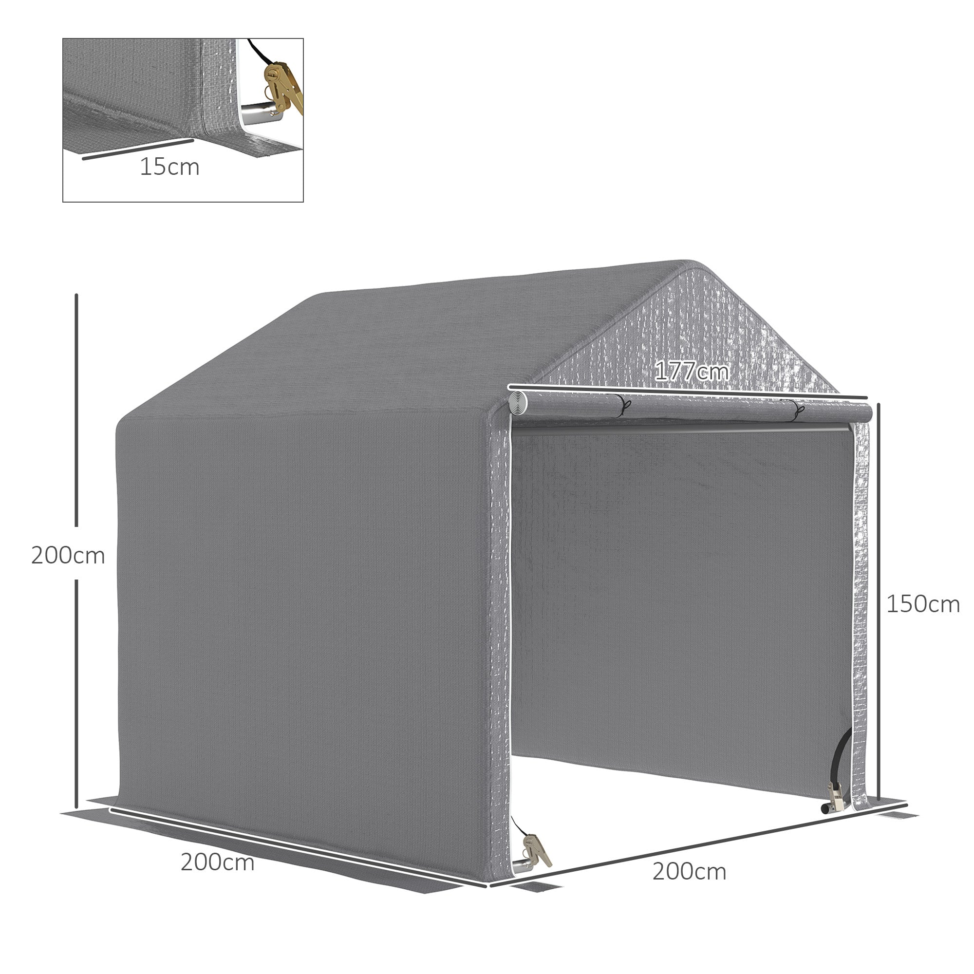 Garden Shed 2 x 2 x 2 m Outdoor Bike Shelter with Galvanized Steel Frame, Waterproof and UV-Resistant, Storage Tent for Bike, Motorcycle, Tools - Gray