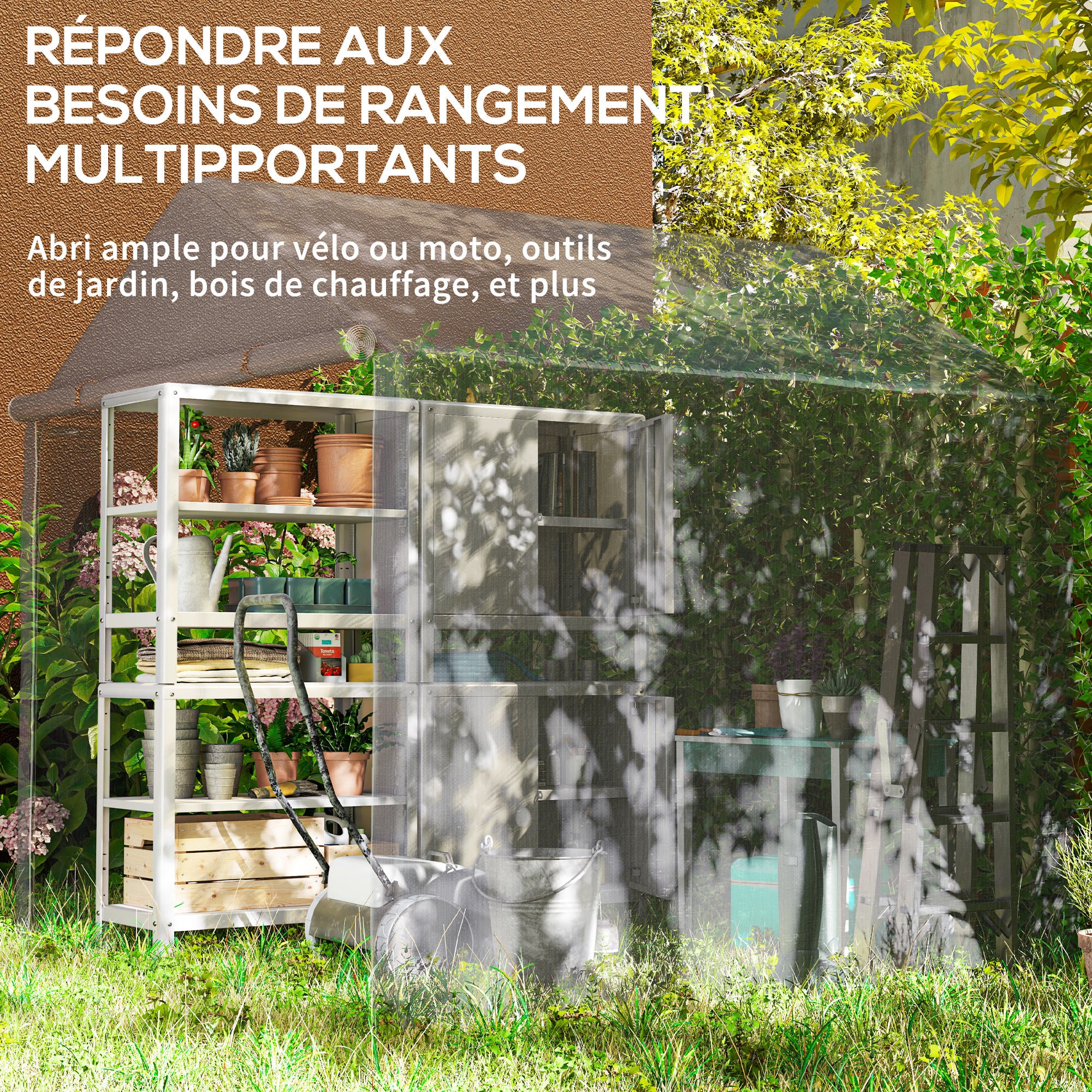 Garden Shed 2 x 2 x 2 m Outdoor Bike Shelter with Galvanized Steel Frame, Waterproof and UV-Resistant, Storage Tent for Bike, Motorcycle, Tools - Gray