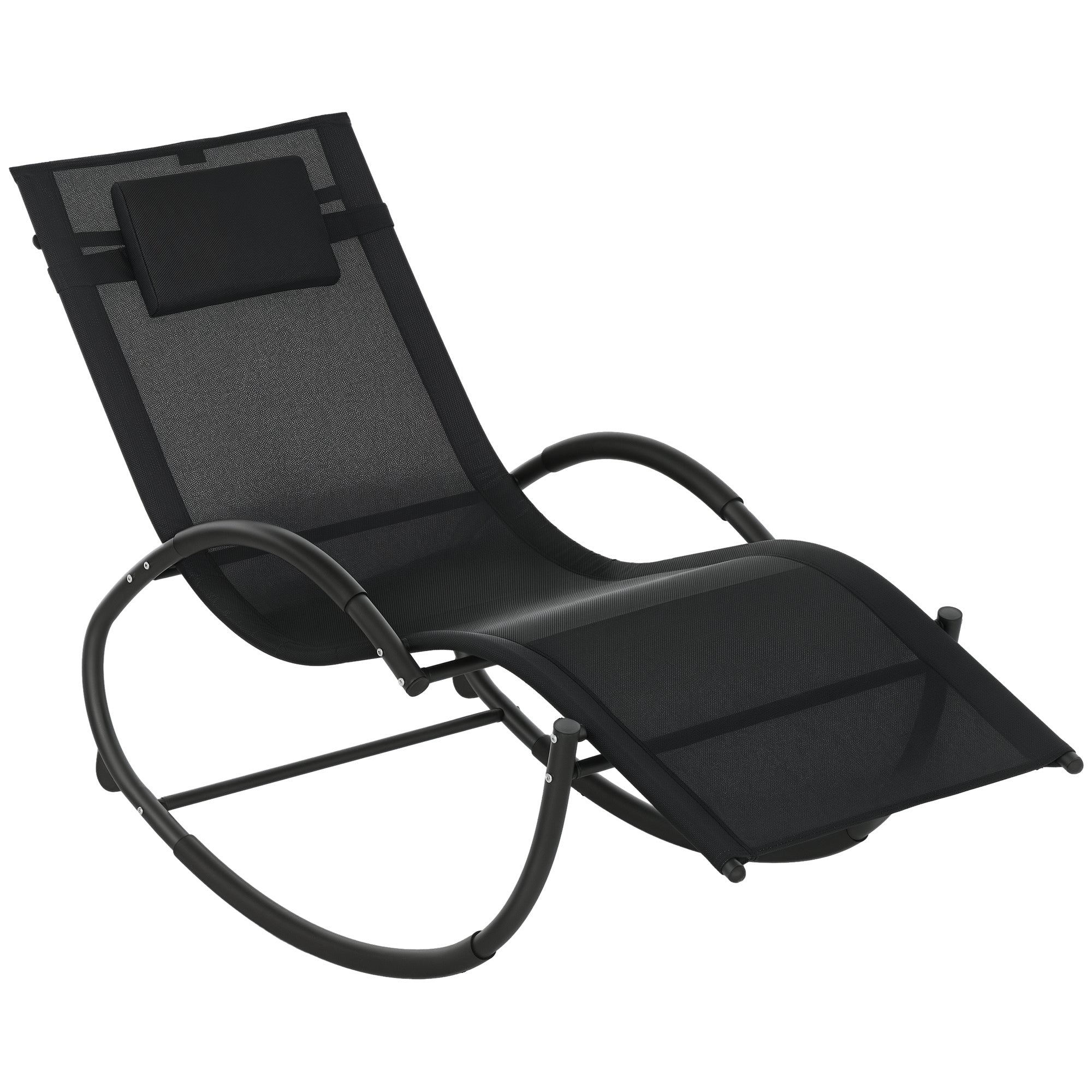 Outdoor Rocking Chair with Headrest Armrests and Metal Frame 120 kg Load Capacity for Indoor and Outdoor 155x61x88 cm Black