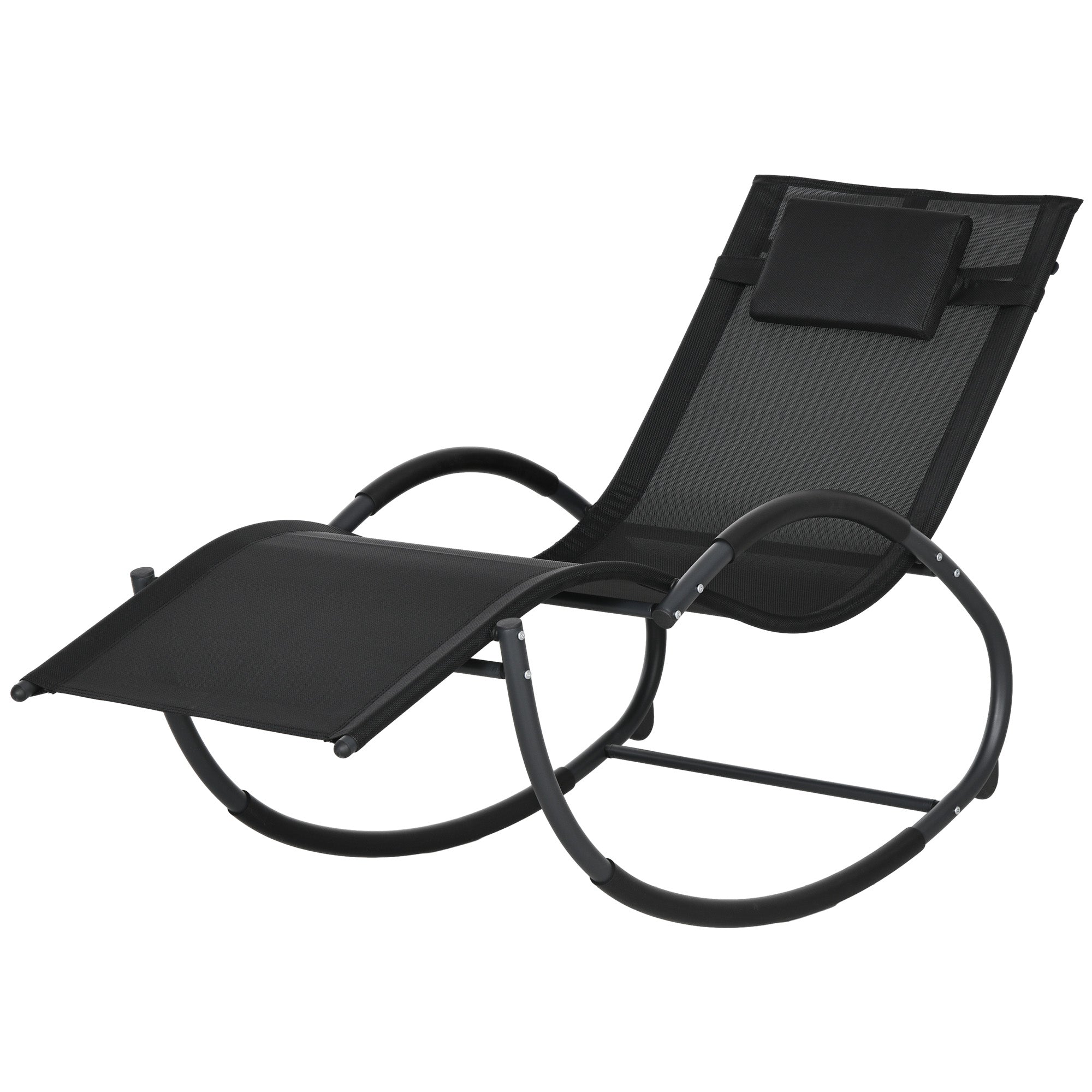 Outdoor Rocking Chair with Headrest Armrests and Metal Frame 120 kg Load Capacity for Indoor and Outdoor 155x61x88 cm Black