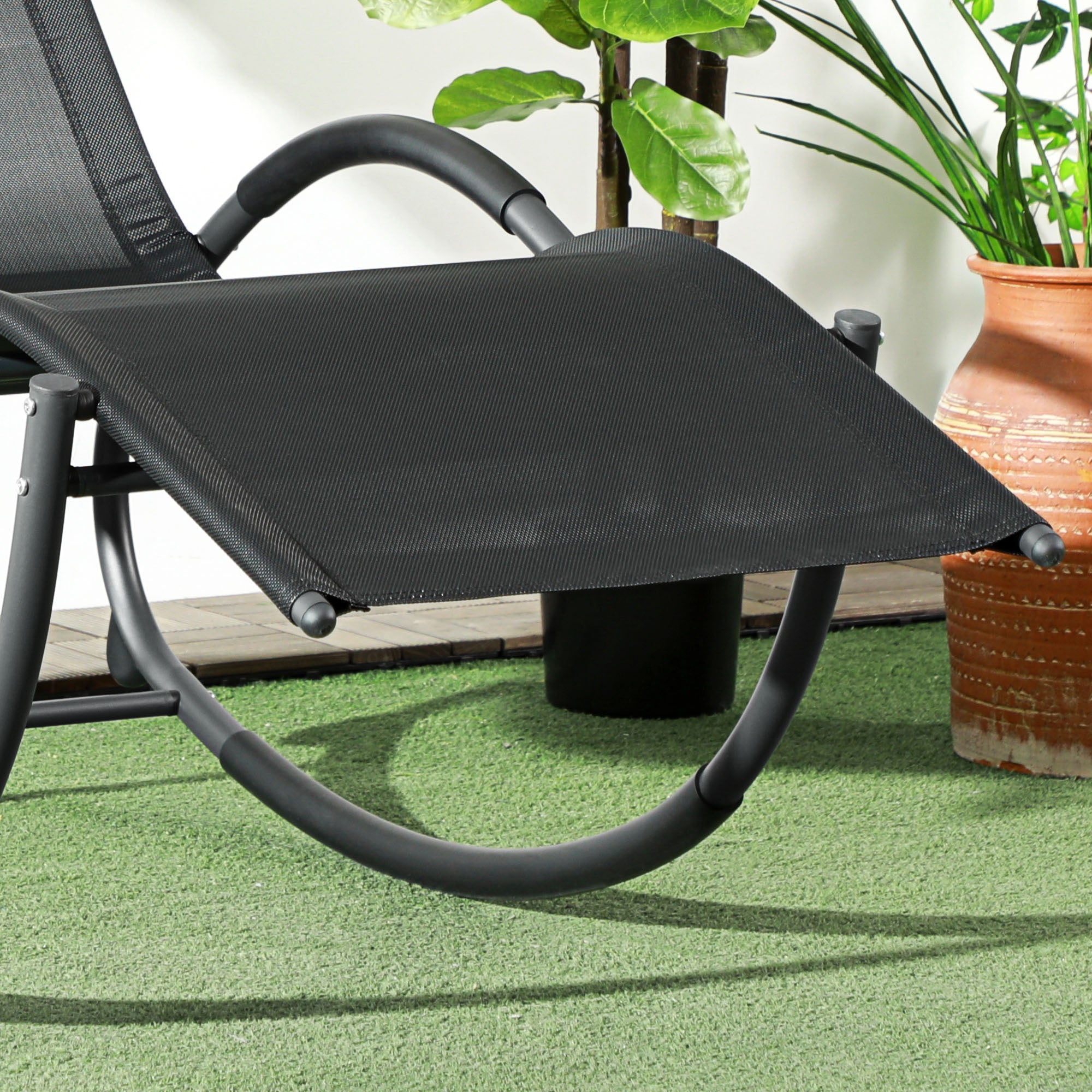 Outdoor Rocking Chair with Headrest Armrests and Metal Frame 120 kg Load Capacity for Indoor and Outdoor 155x61x88 cm Black
