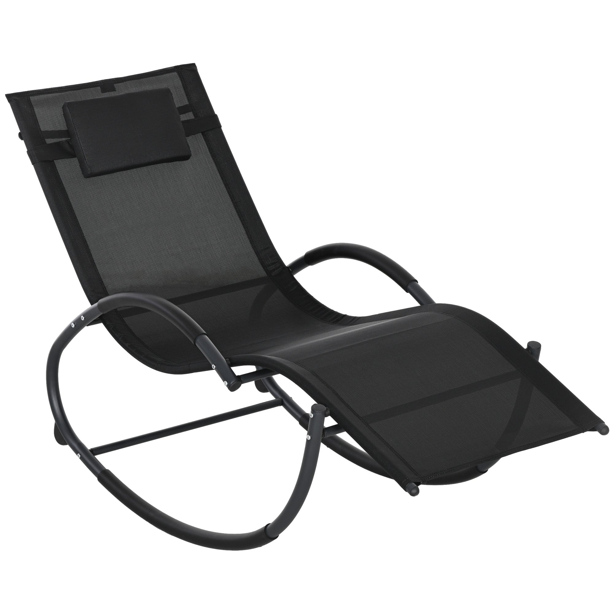 Outdoor Rocking Chair with Headrest Armrests and Metal Frame 120 kg Load Capacity for Indoor and Outdoor 155x61x88 cm Black