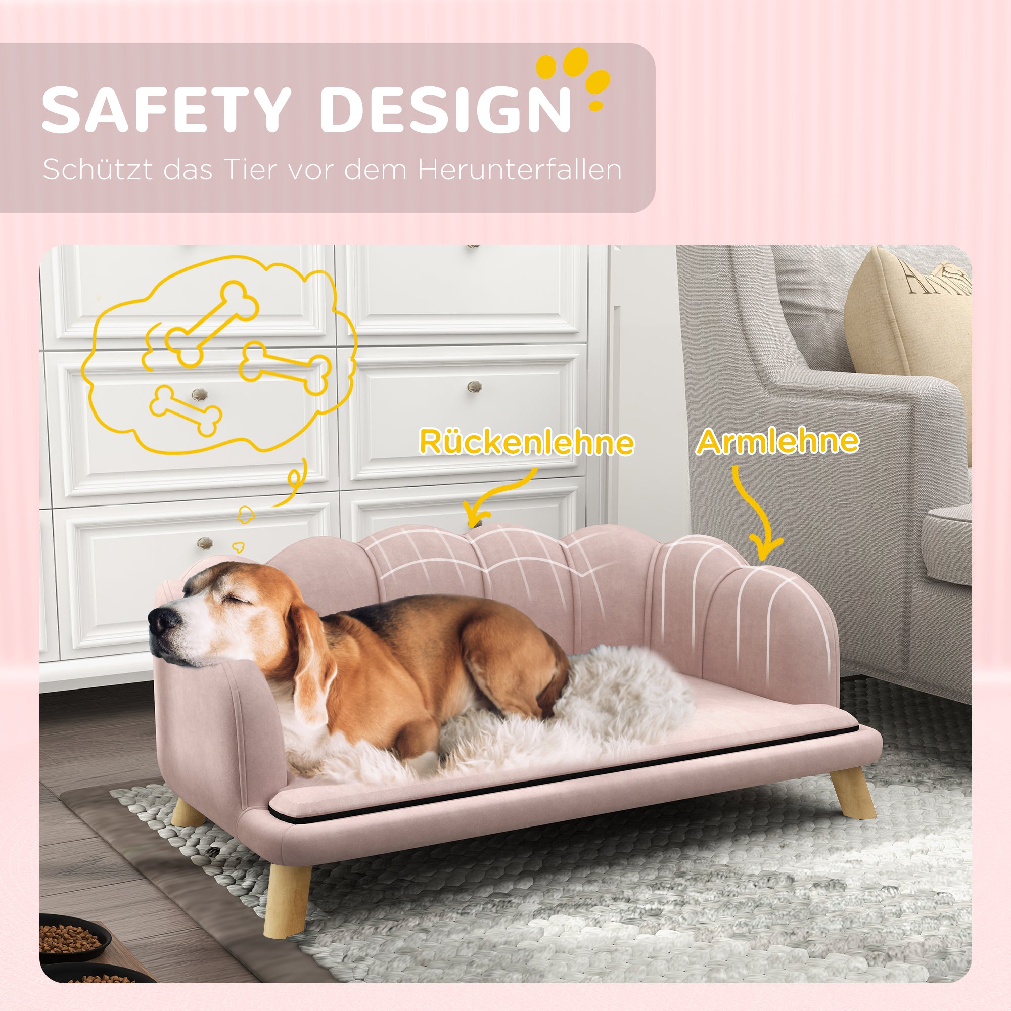 Dog Sofa Dog Couch, Washable Cover, Pet Sofa with Backrest and Wooden Legs, Cat Sofa, for medium-sized dogs up to 25 kg, Pink