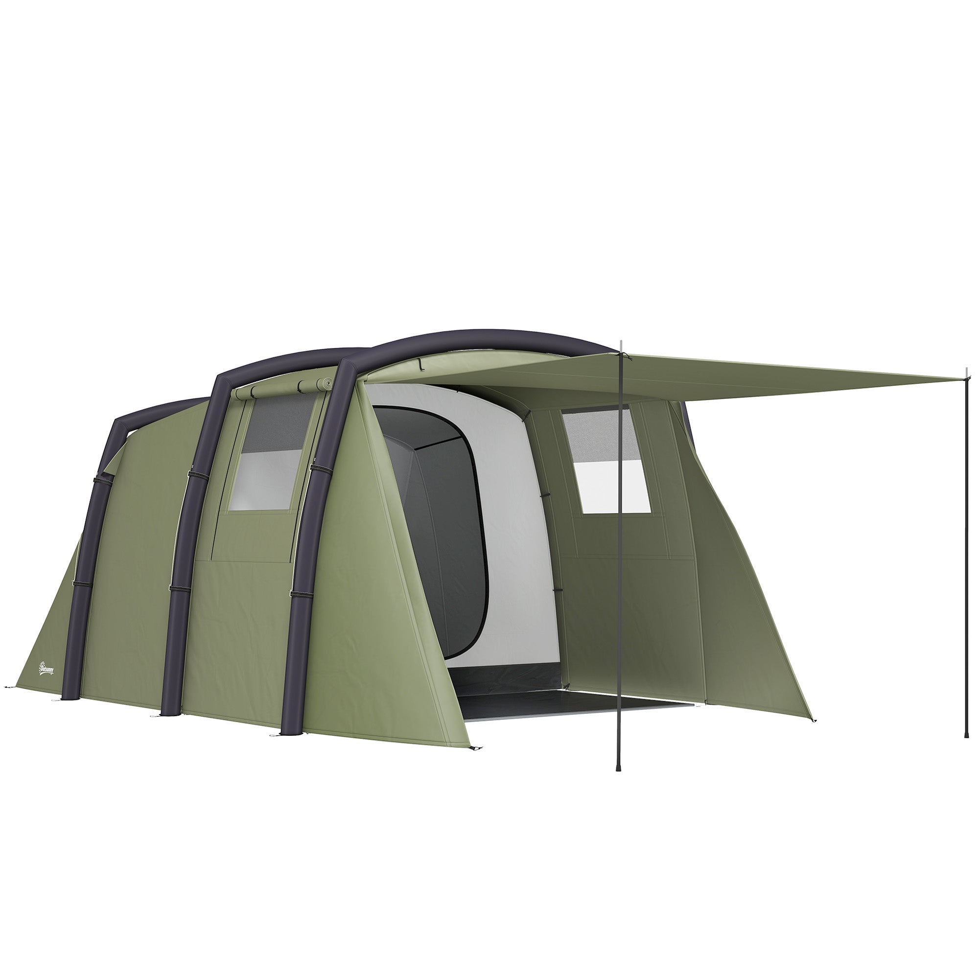 Inflatable Family Tunnel Tent for 3–6 People — Glamping Tent with Vestibule, Mesh Windows, Carry Bag, UPF50+ UV Protection, Waterproof, Olive