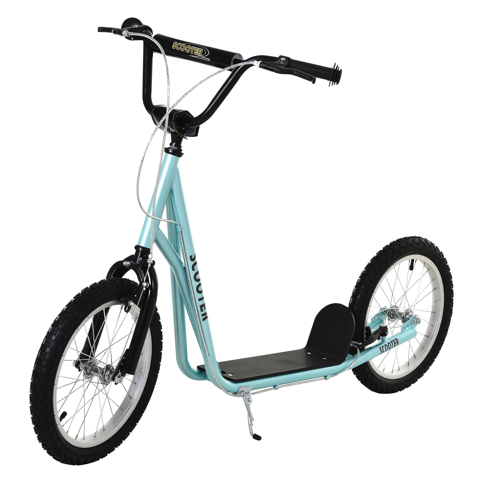 Kids Scooter Kick Scooter City Scooter Kickboard Scooter for Kids with Air Tires and Hand Brake Kids Scooter Waterproof Foldable from 5 Years 16 Inch Light Blue 139 x 58 x 90-96 cm
