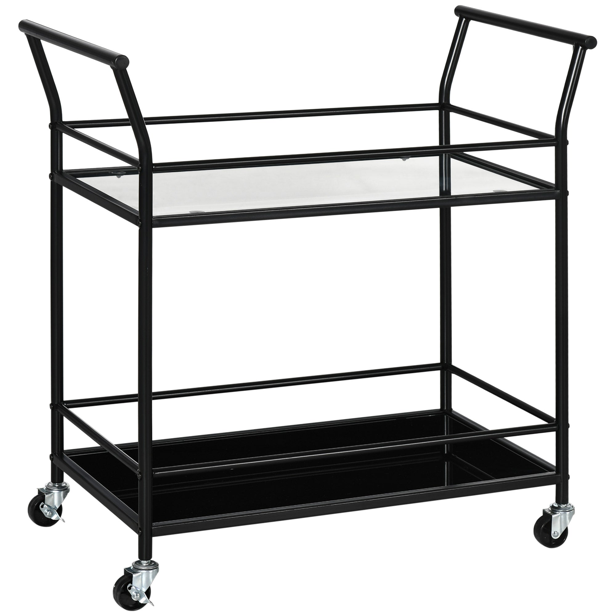 Kitchen Trolley, Roll Cart, Serving Trolley with 2 Shelves, Trolley, Side Cart on Wheels, Storage Cart for Kitchen, Metal, Black, 75 x 40 x 80 cm