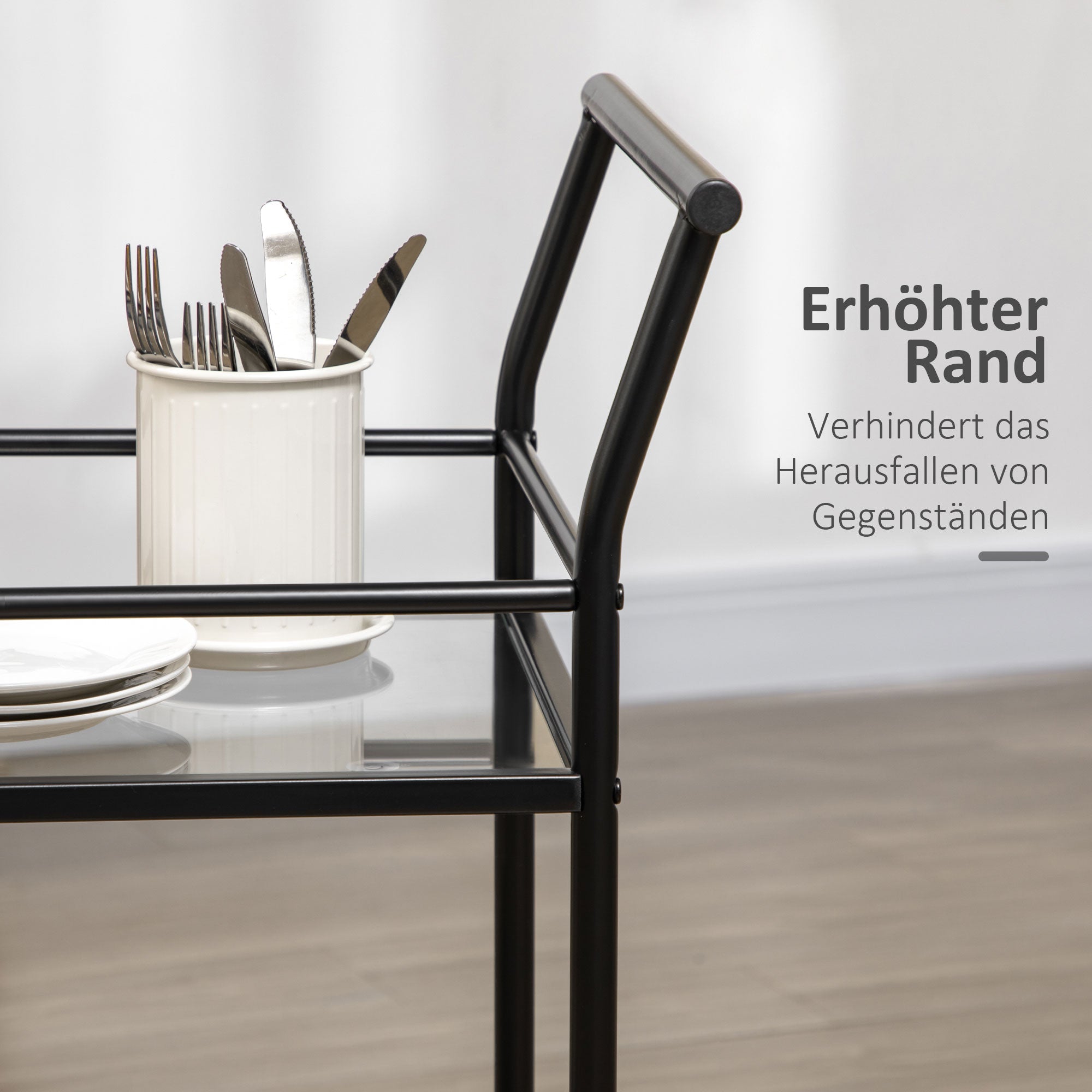 Kitchen Trolley, Roll Cart, Serving Trolley with 2 Shelves, Trolley, Side Cart on Wheels, Storage Cart for Kitchen, Metal, Black, 75 x 40 x 80 cm