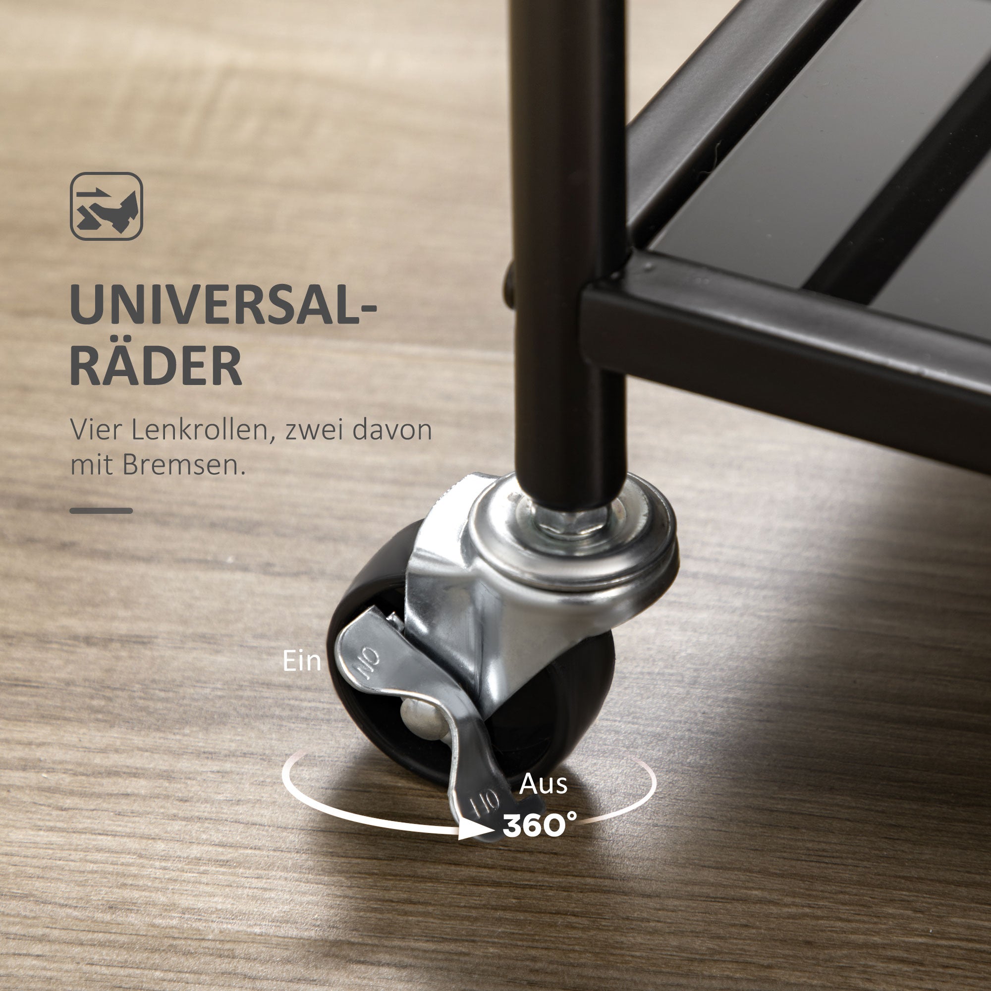 Kitchen Trolley, Roll Cart, Serving Trolley with 2 Shelves, Trolley, Side Cart on Wheels, Storage Cart for Kitchen, Metal, Black, 75 x 40 x 80 cm