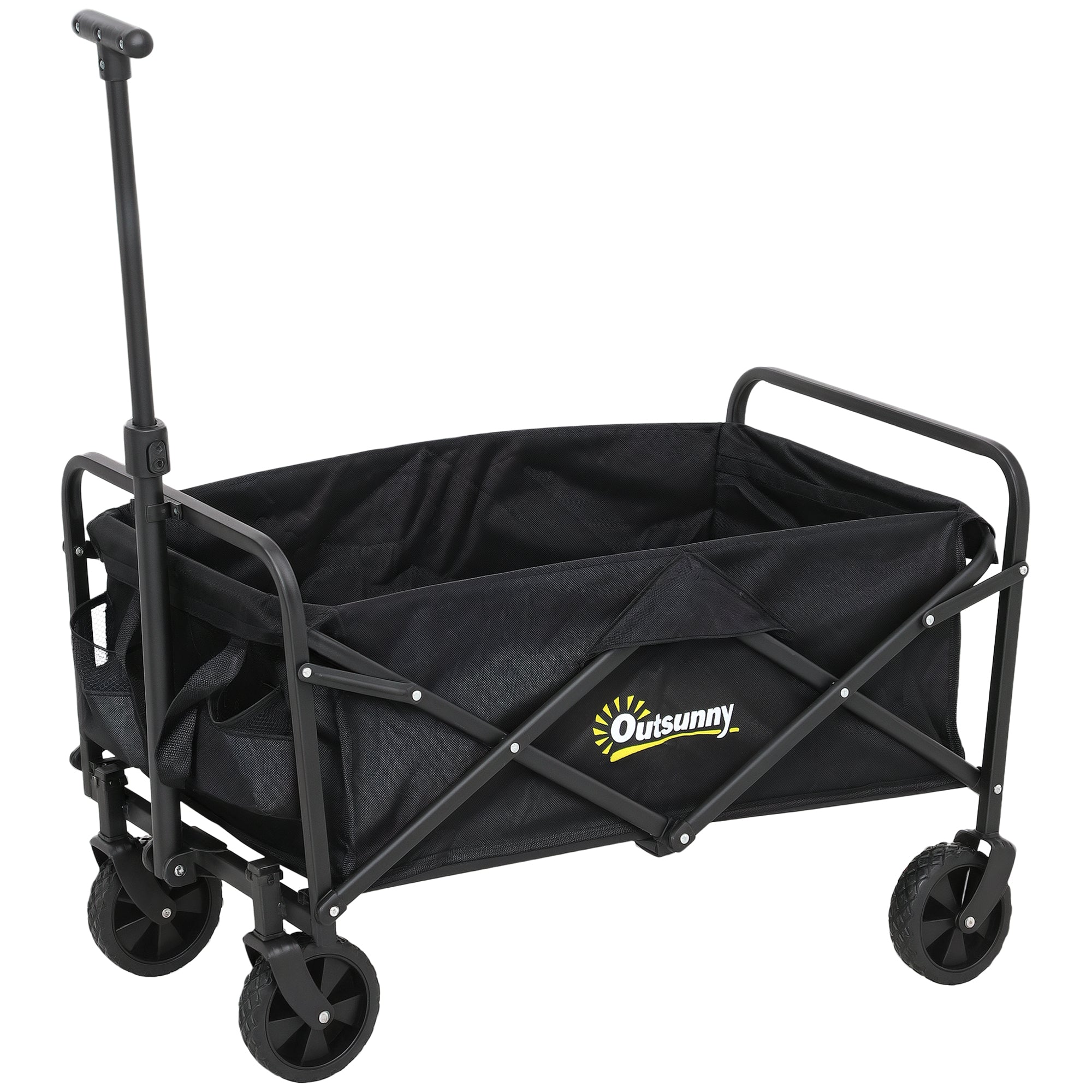 Beach Cart with Wheels Folding Garden Cart Adjustable Telescopic Handle 2 Storage Bags 120 kg Load Transport Cart for All Terrain Garden Camping Black