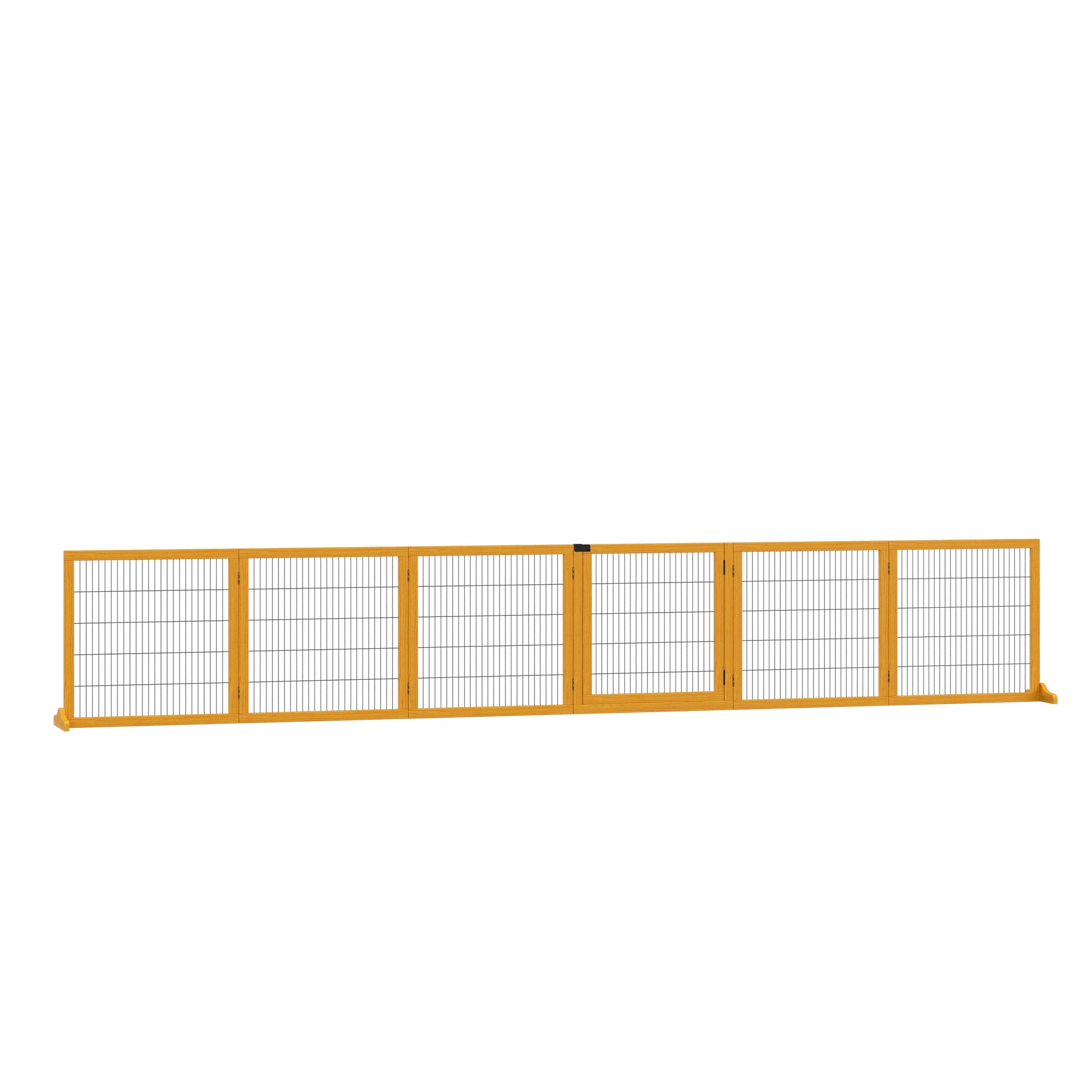 Dog Safety Gate Adjustable Protective Barrier with Feet 432 x 70 cm Wood Dog Gate Foldable Stair Safety Gate Dog Safety Gate for Stairs, Doors, Hallway, 6 Panels, Yellow