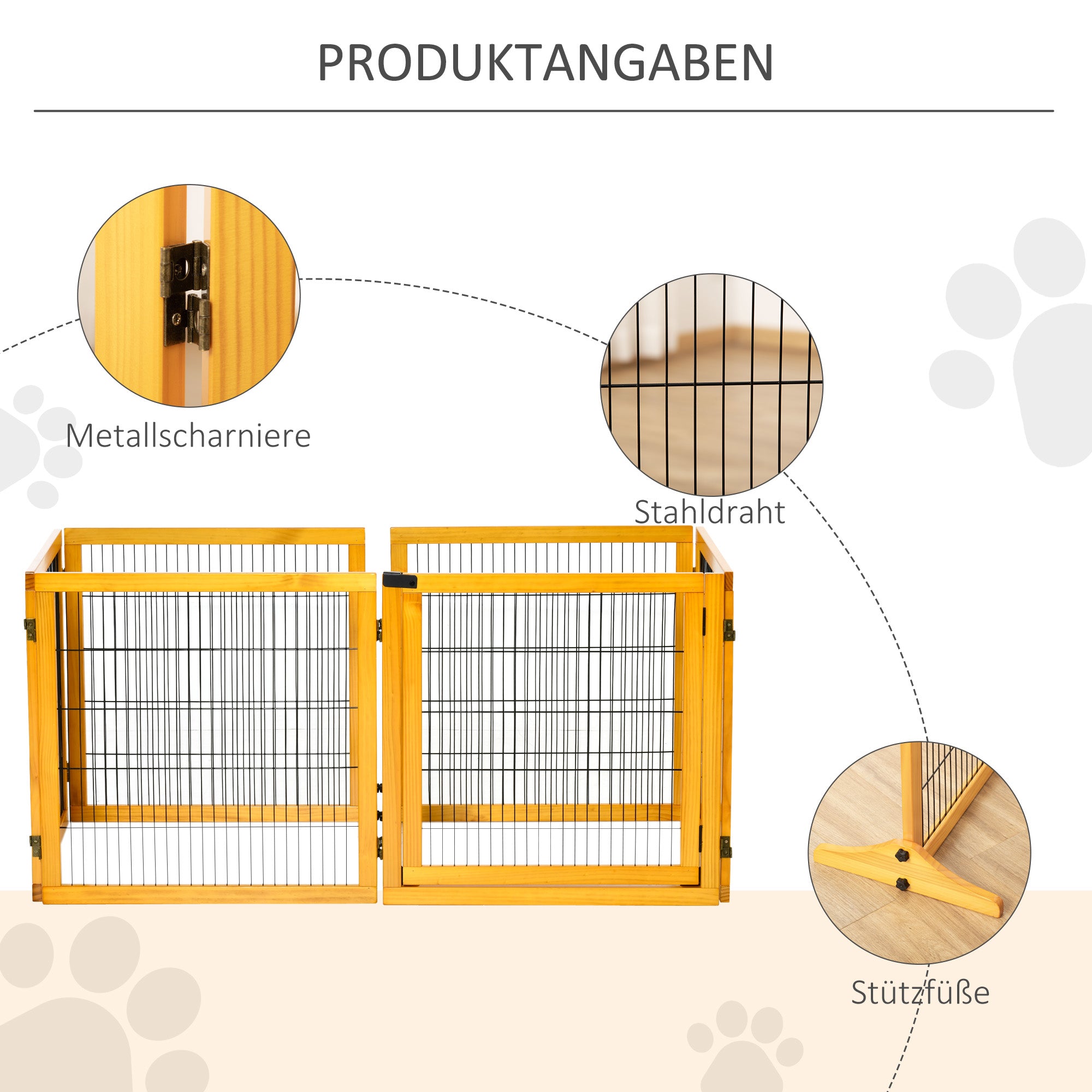 Dog Safety Gate Adjustable Protective Barrier with Feet 432 x 70 cm Wood Dog Gate Foldable Stair Safety Gate Dog Safety Gate for Stairs, Doors, Hallway, 6 Panels, Yellow