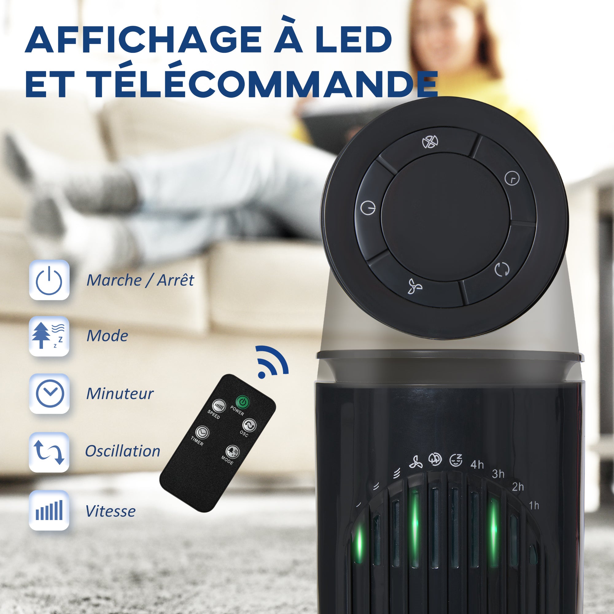 Silent 45 W column fan, tower fan for bedroom with 3 modes 3 speeds, remote control, 70° oscillation and timer, 77H cm dark gray