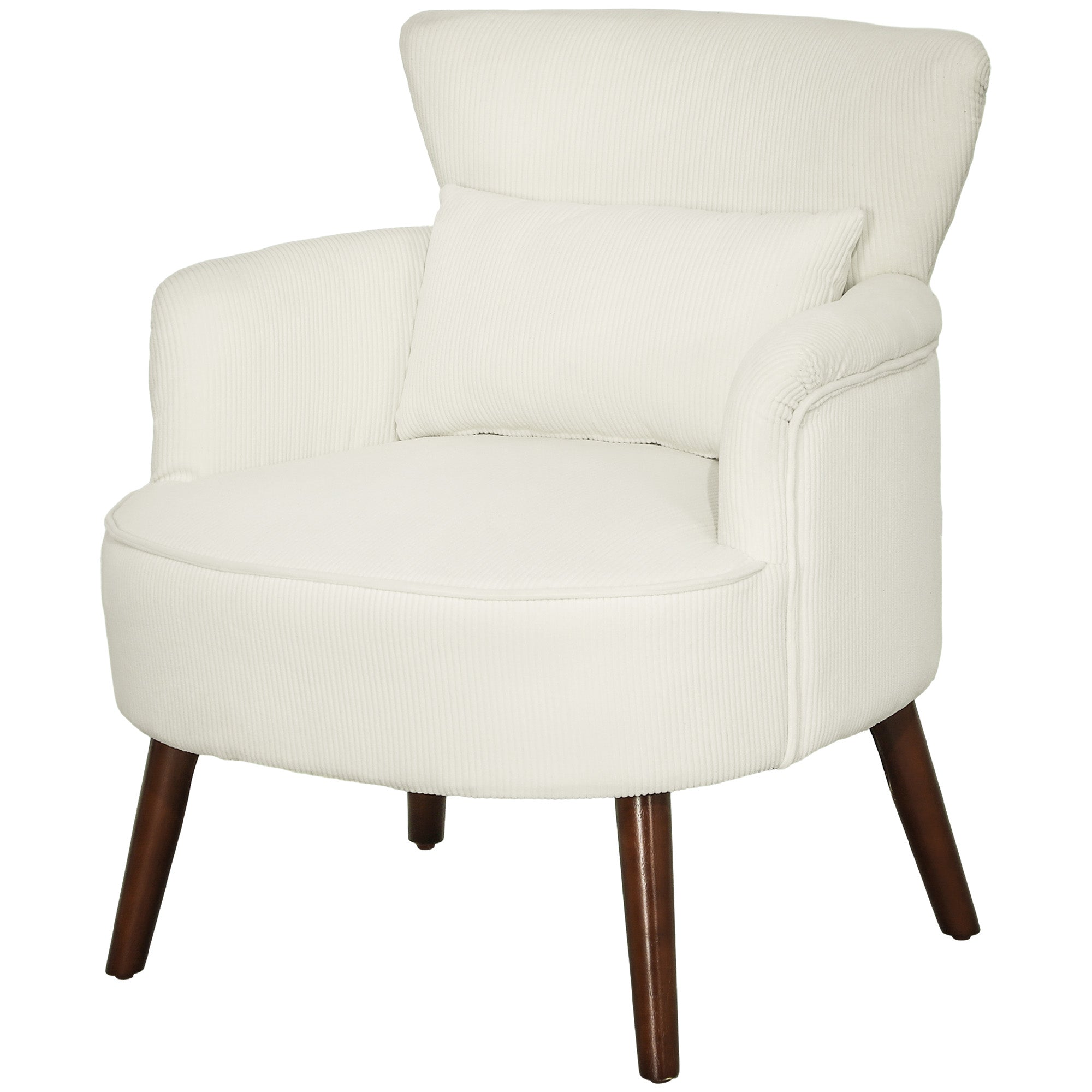 Armchair with Backrest, Rounded Armrests, Padded Lounge Chair with Corduroy Look, Wooden Legs, for Bedroom, Living Room, up to 120 kg, Cream White